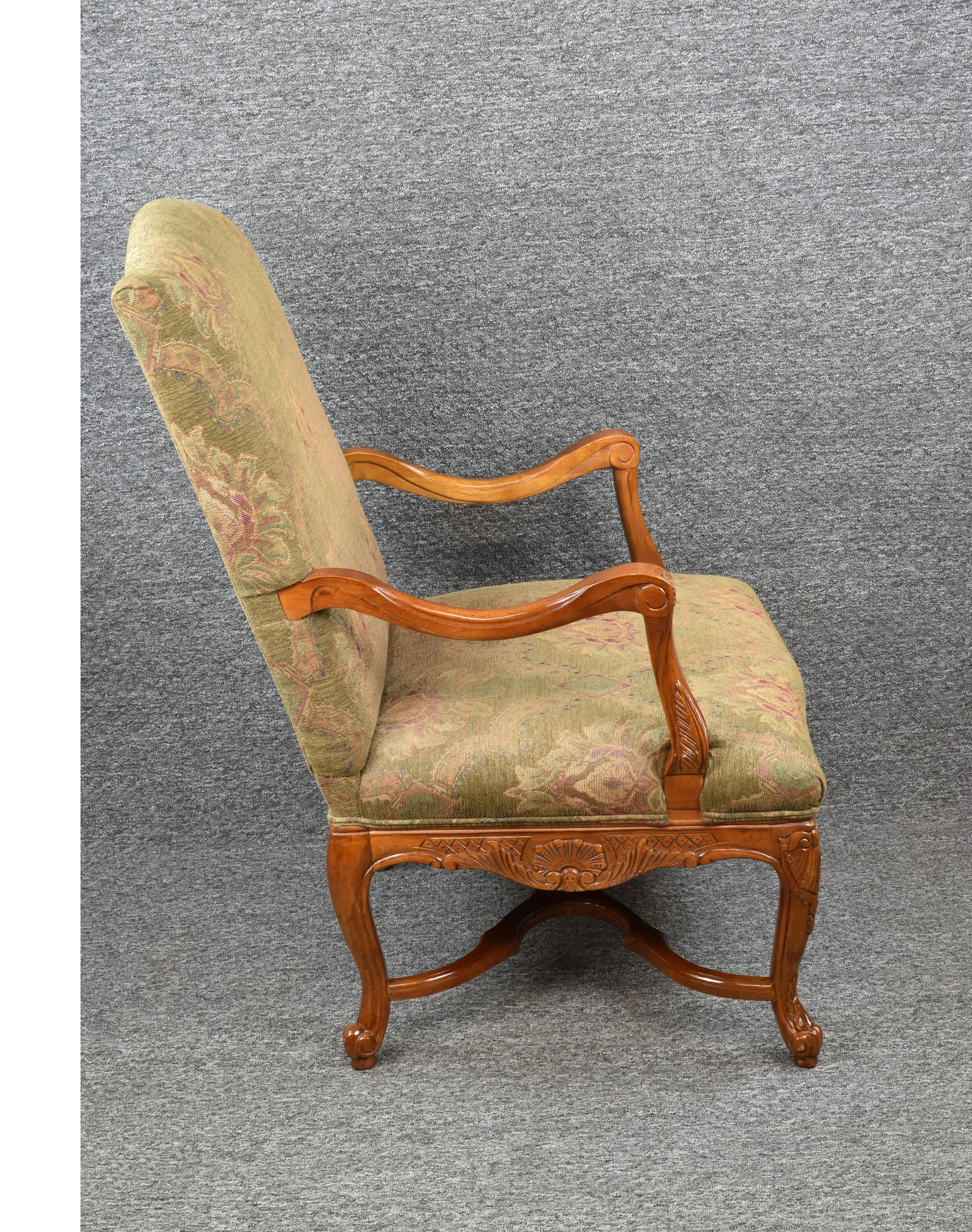 Antique Bernhardt Country French Provincial Carved Detailed Walnut Armchair Library Chair - 2