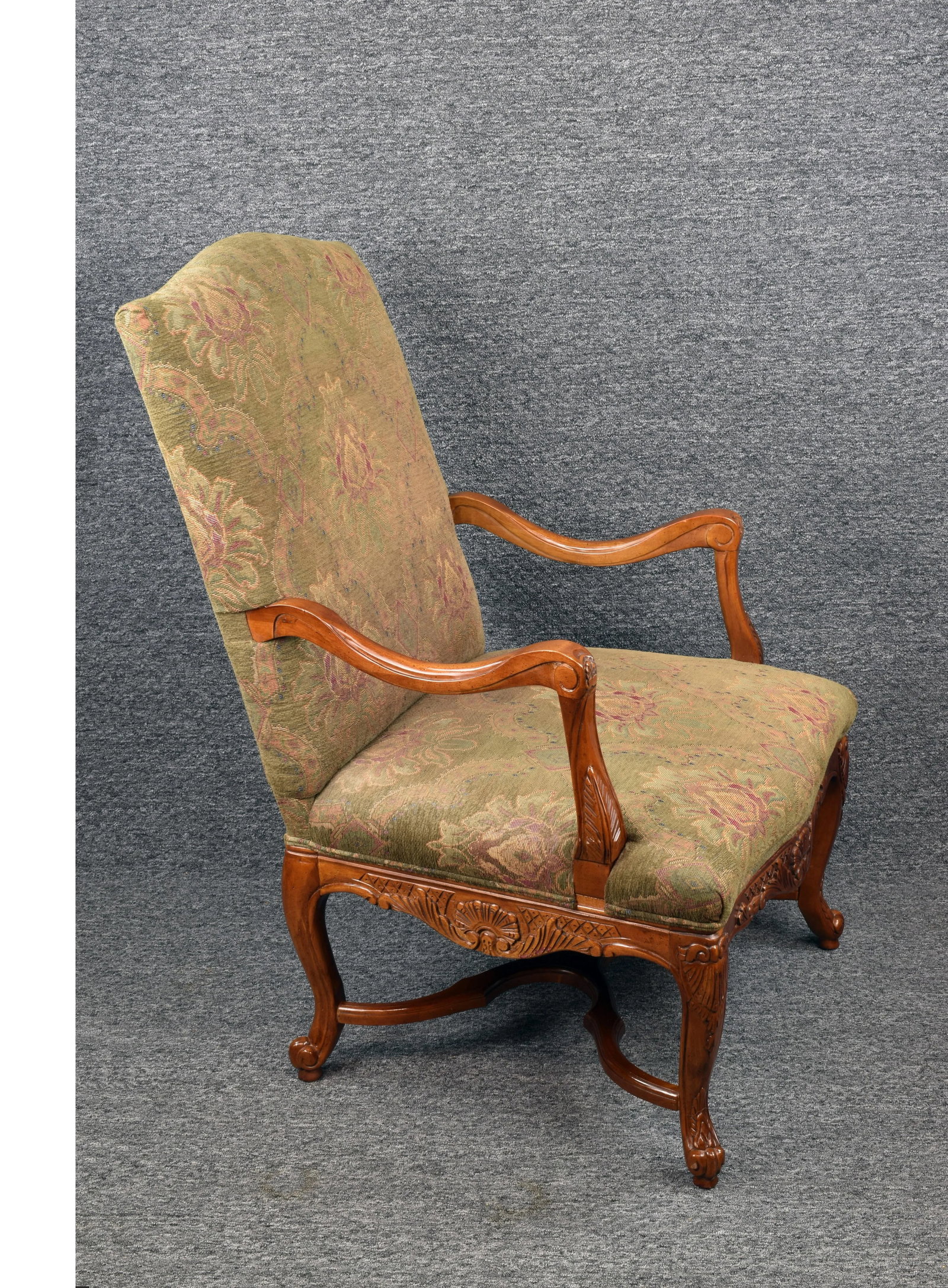 Antique Bernhardt Country French Provincial Carved Detailed Walnut Armchair Library Chair - 4
