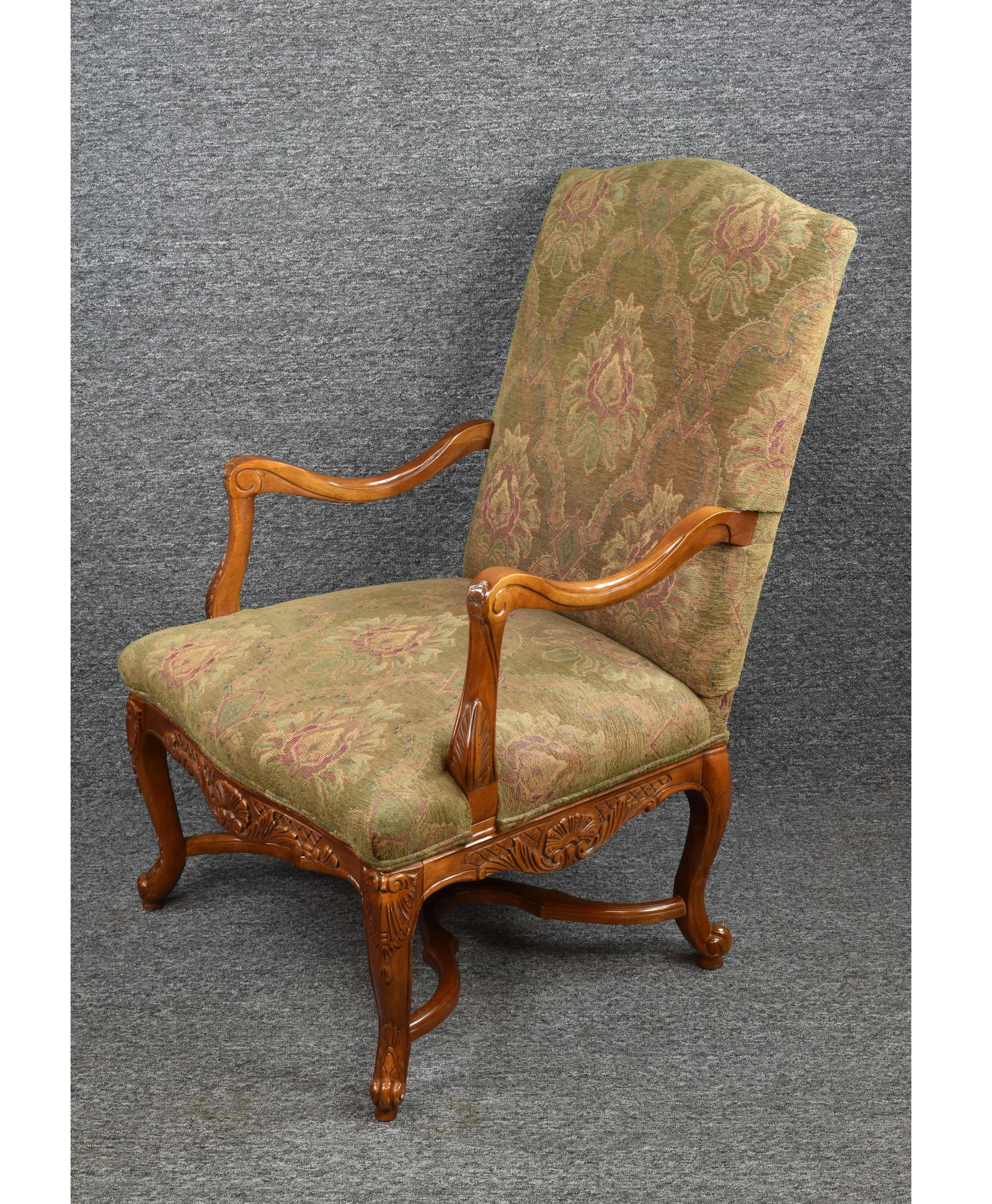Antique Bernhardt Country French Provincial Carved Detailed Walnut Armchair Library Chair - 5