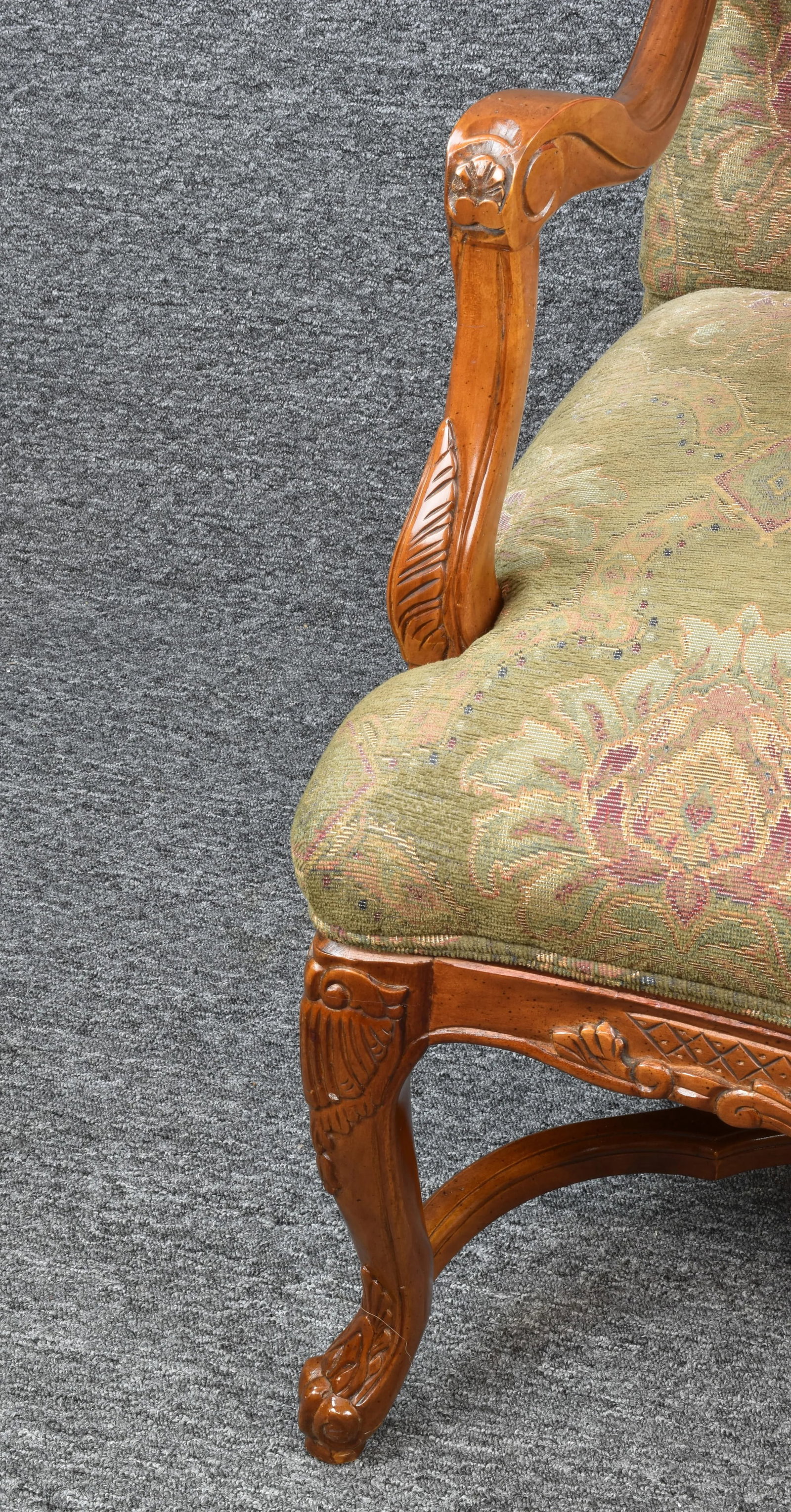 Antique Bernhardt Country French Provincial Carved Detailed Walnut Armchair Library Chair - 9