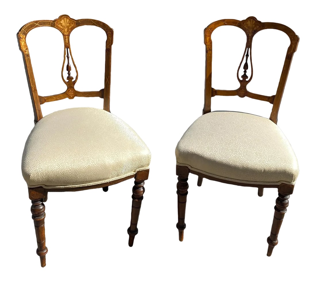 Late 19th Century American Victorian Inlaid Occasional Side Chairs - a Pair (1 of 7)
