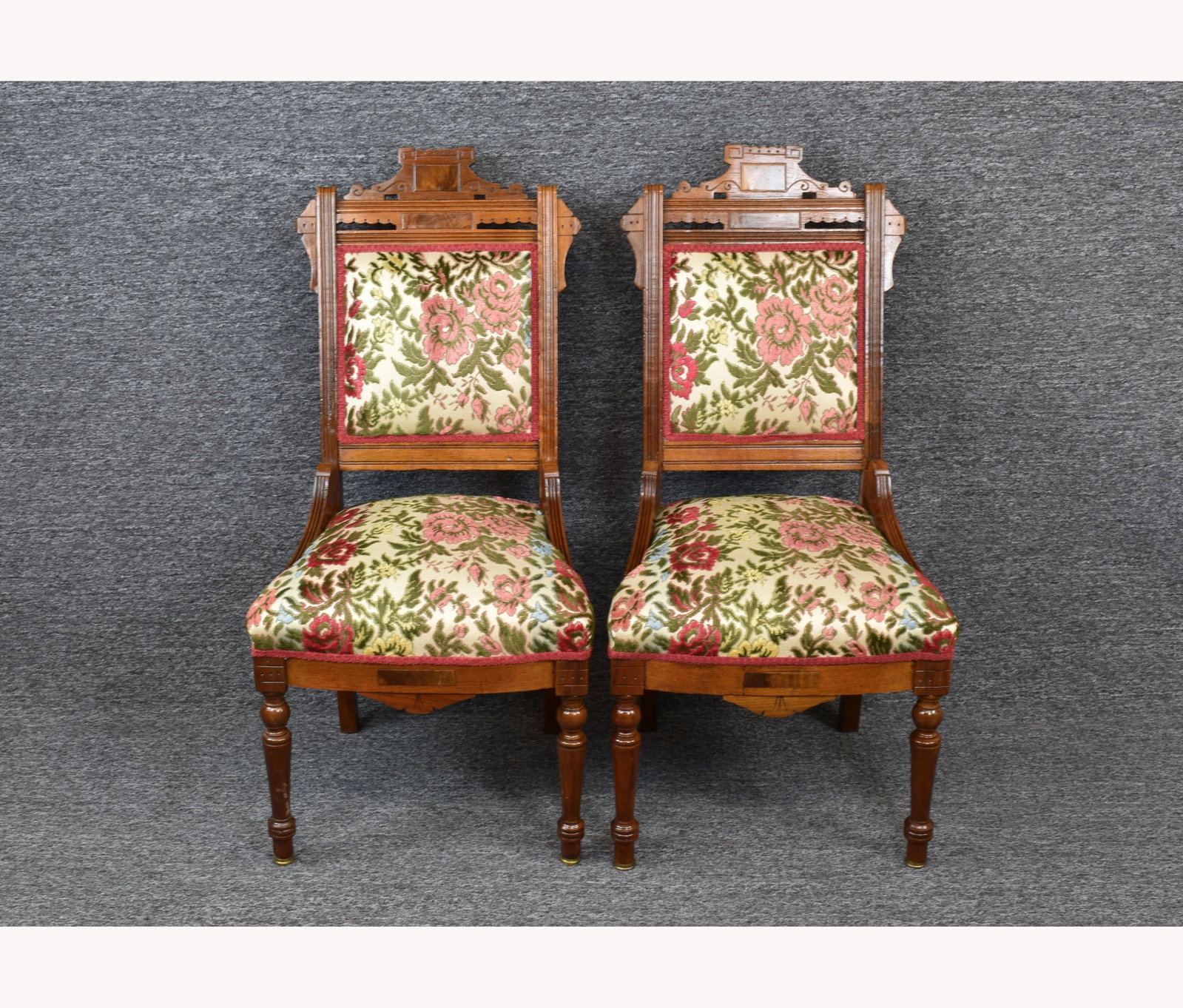 Vintage Victorian Eastlake Walnut Carved Burlwood Accent Chairs - a Pair - 12