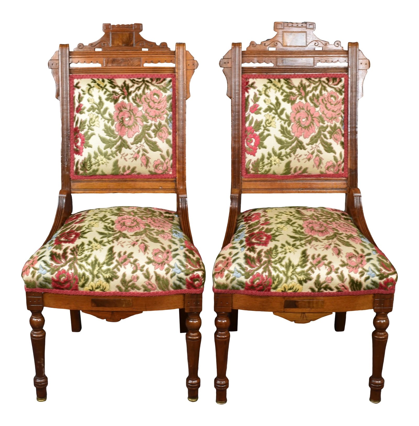 Vintage Victorian Eastlake Walnut Carved Burlwood Accent Chairs - a Pair (1 of 12)