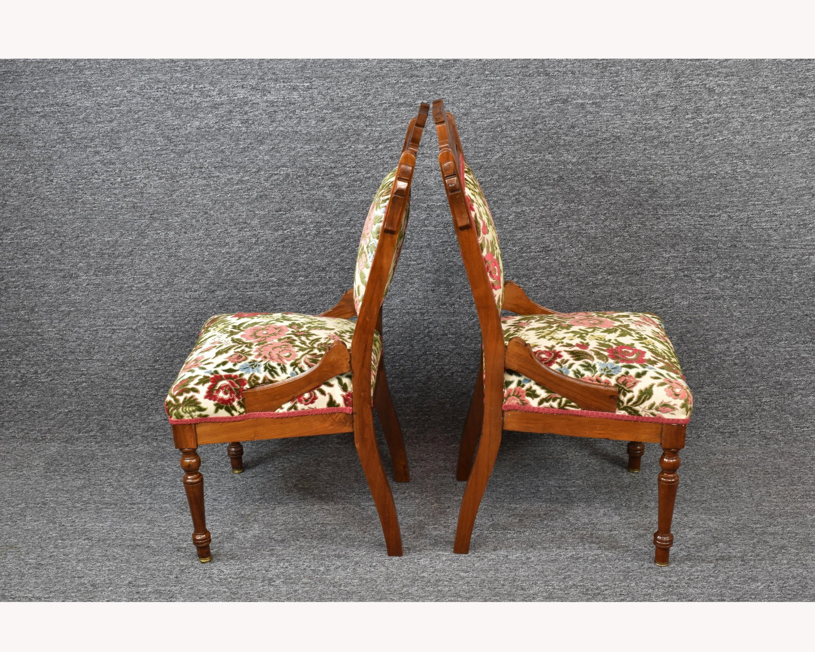 Vintage Victorian Eastlake Walnut Carved Burlwood Accent Chairs - a Pair - 2