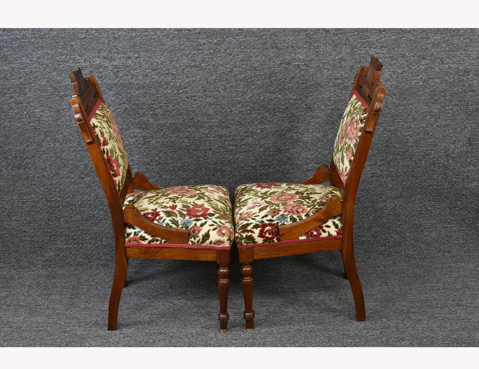 Vintage Victorian Eastlake Walnut Carved Burlwood Accent Chairs - a Pair - 3