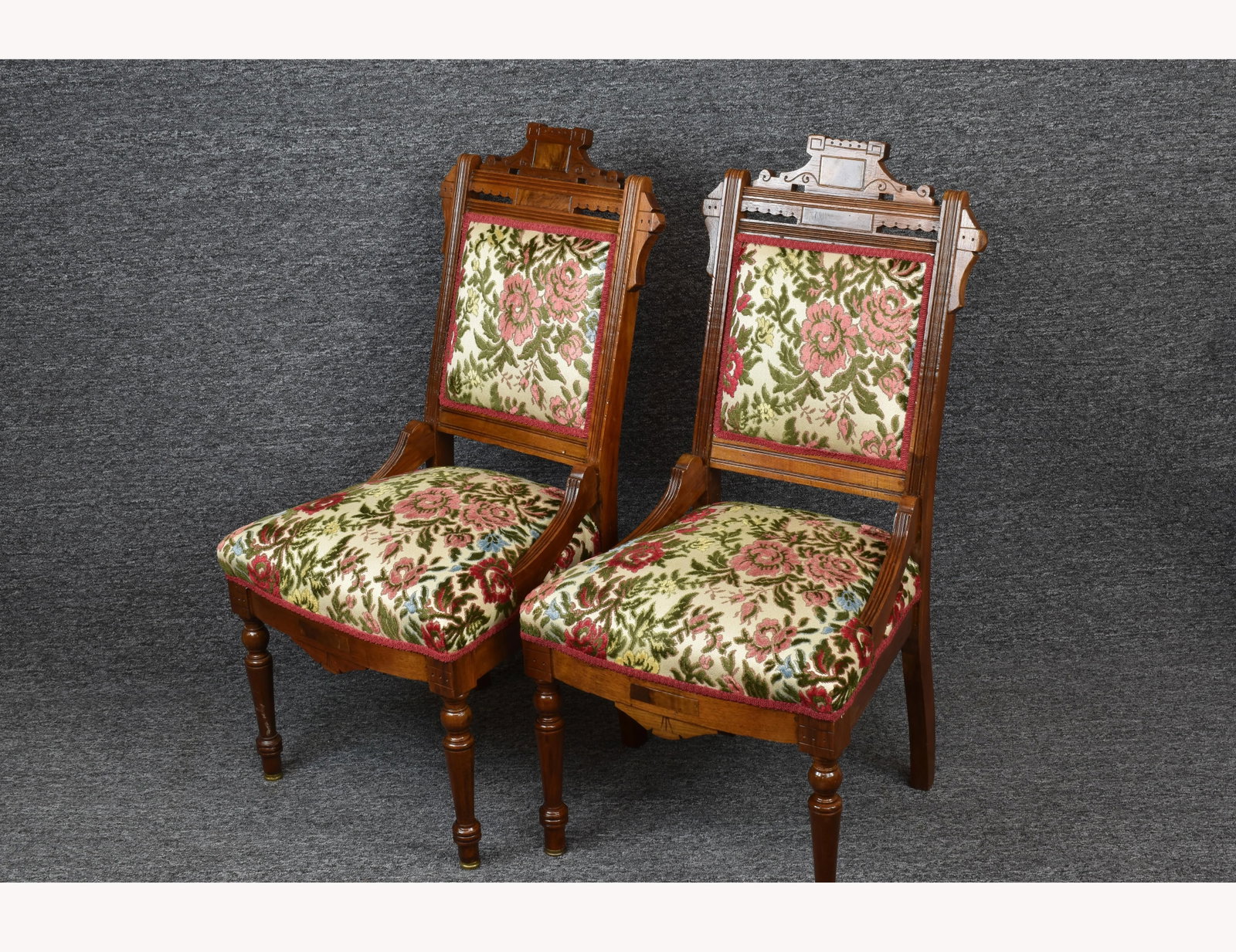 Vintage Victorian Eastlake Walnut Carved Burlwood Accent Chairs - a Pair - 5