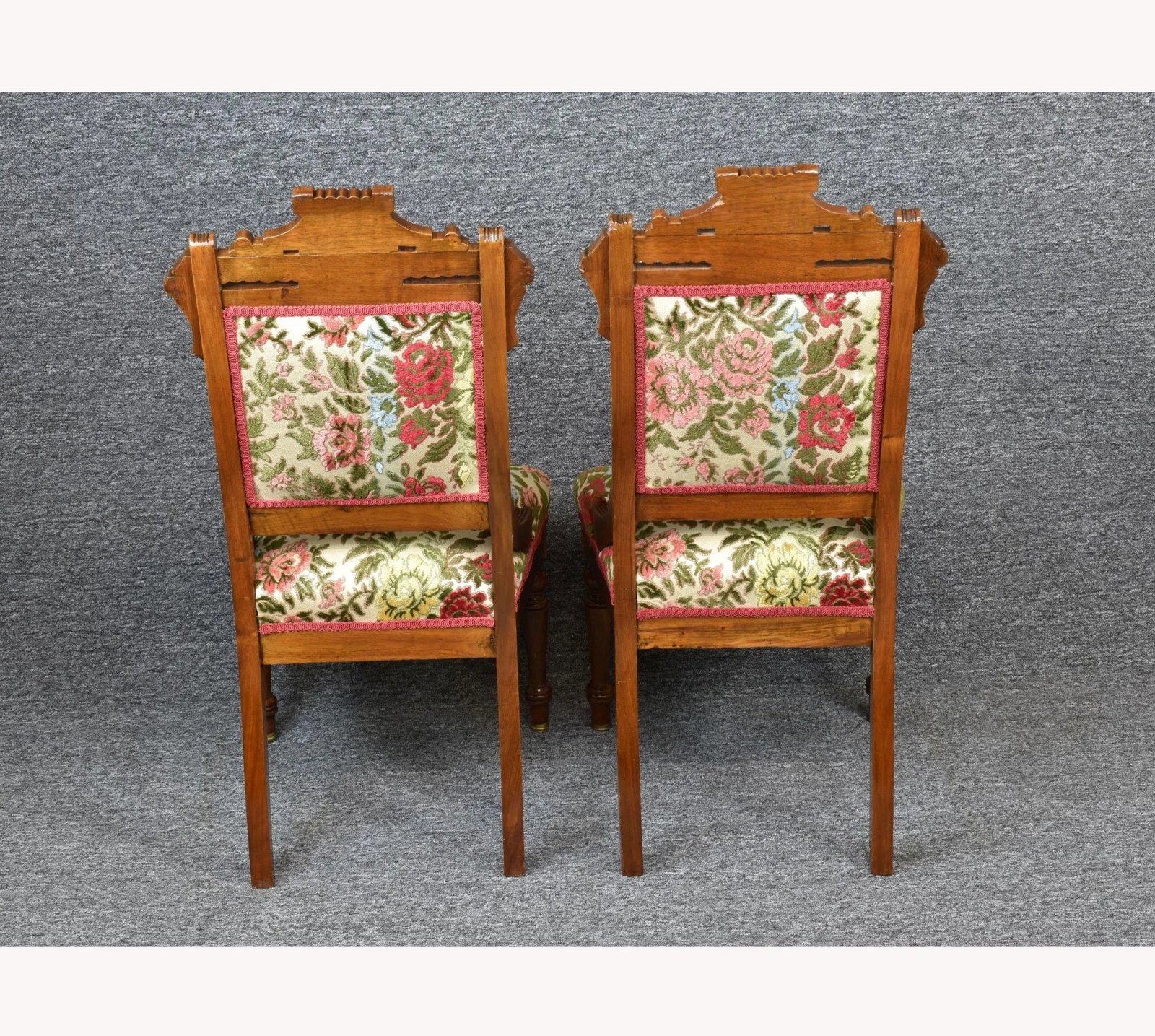 Vintage Victorian Eastlake Walnut Carved Burlwood Accent Chairs - a Pair - 6