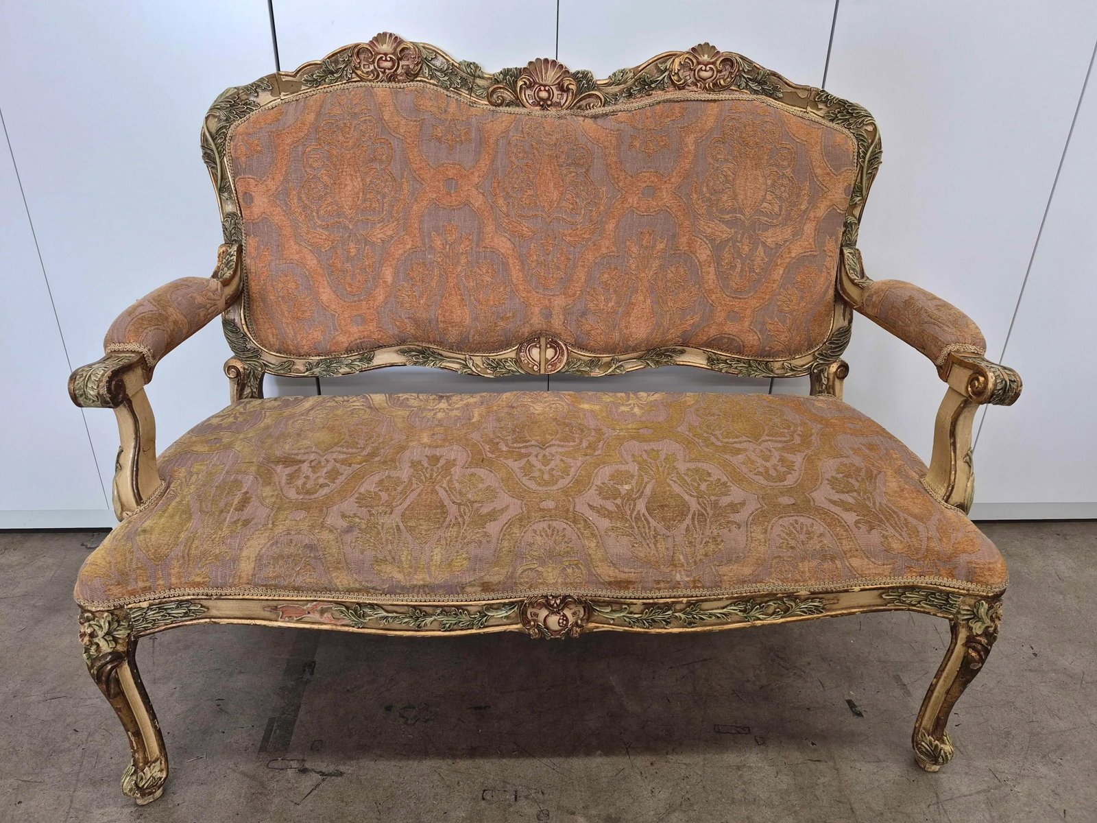 Antique French-Style Carved Settee - 4