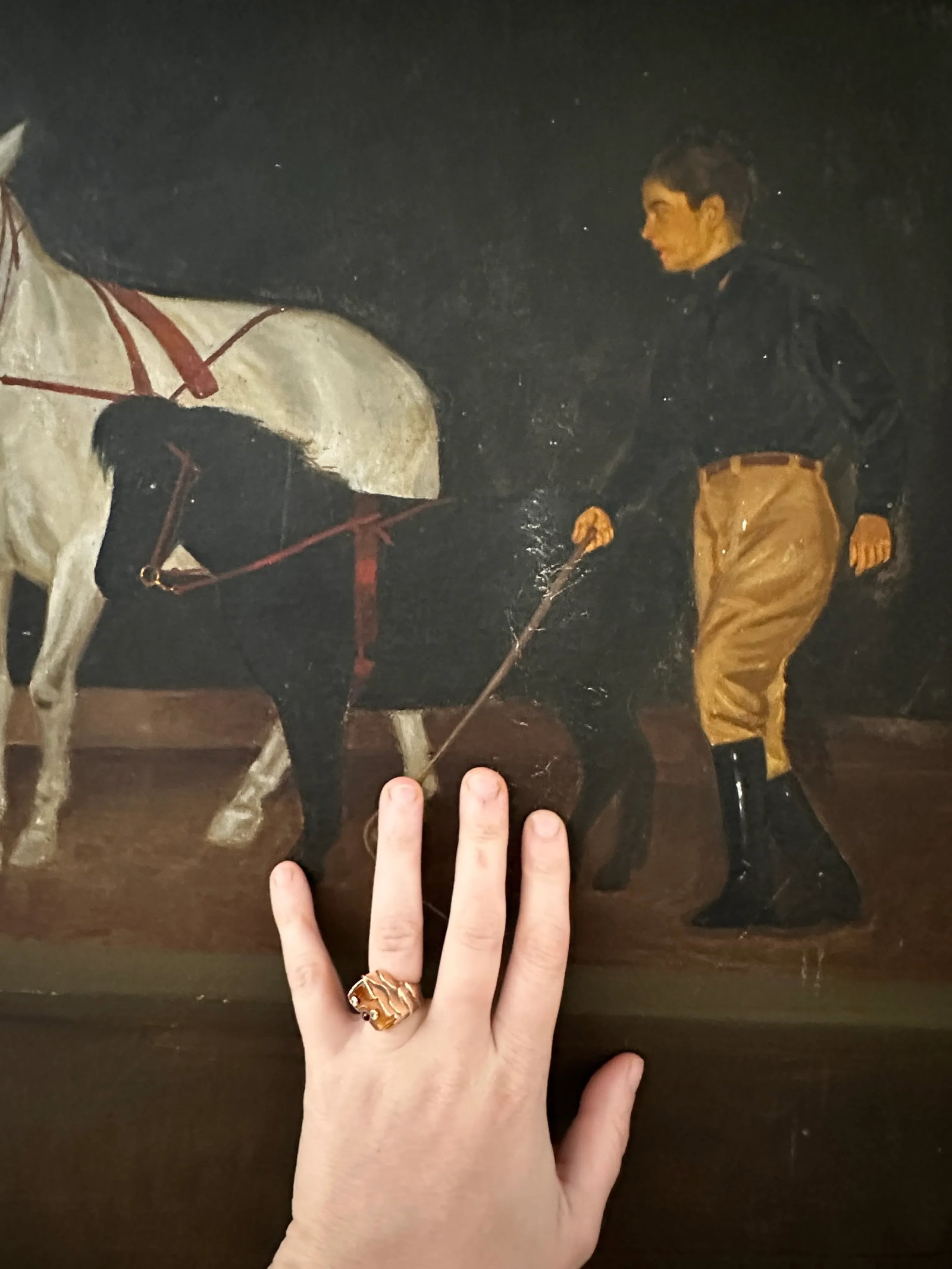 1953 Crispin Villafuerte Lopez Oil on Canvas White Horses and Trainer Large Figurative Landscape Fra - 4