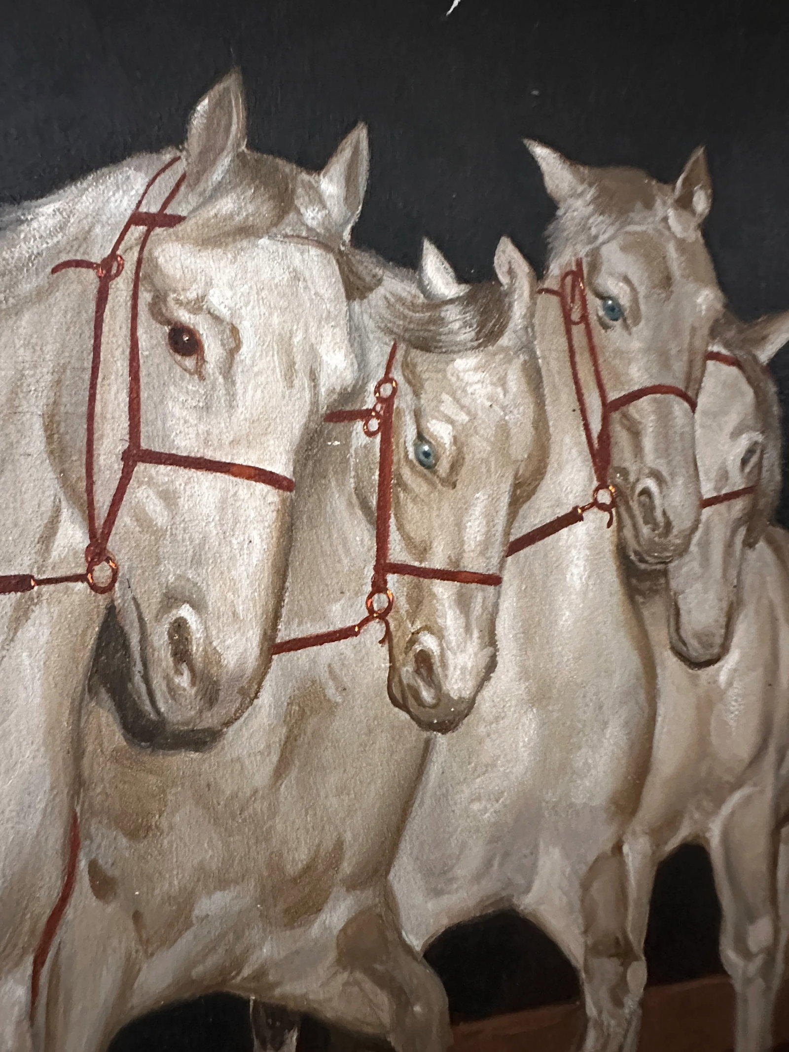 1953 Crispin Villafuerte Lopez Oil on Canvas White Horses and Trainer Large Figurative Landscape Fra - 7