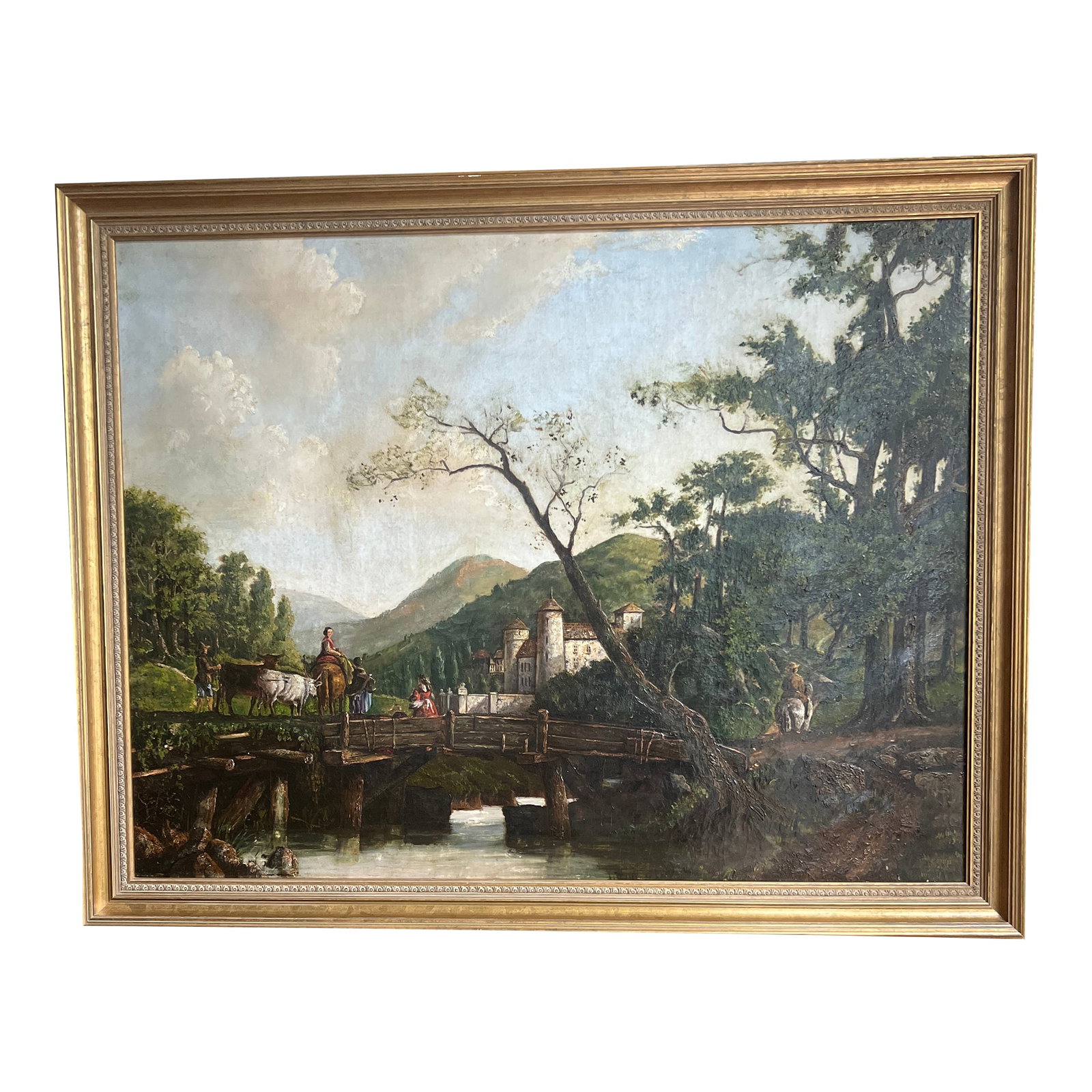 19th Century French School Oil on Canvas Framed: Oil on canvas French school framed French country side with Castle Condition: Alterations: Original Condition Unaltered Imperfections: Some Imperfections Condition Notes: Great collectors condition