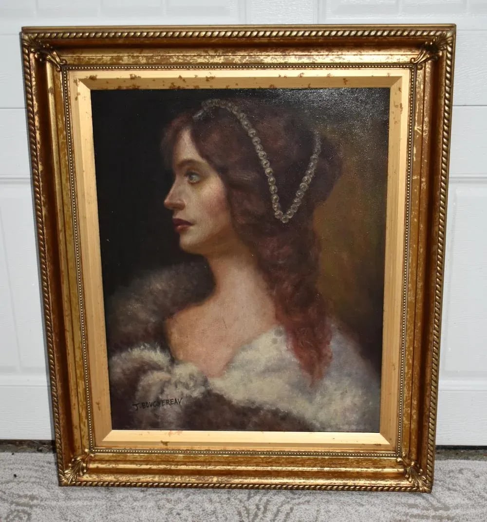 J Bovgvereau Oil Painting Antique Canvas Portrait Fine Art Woman Gilt Frame Sign - 10