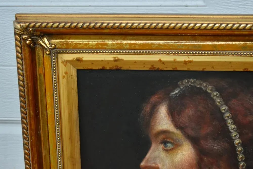 J Bovgvereau Oil Painting Antique Canvas Portrait Fine Art Woman Gilt Frame Sign - 4