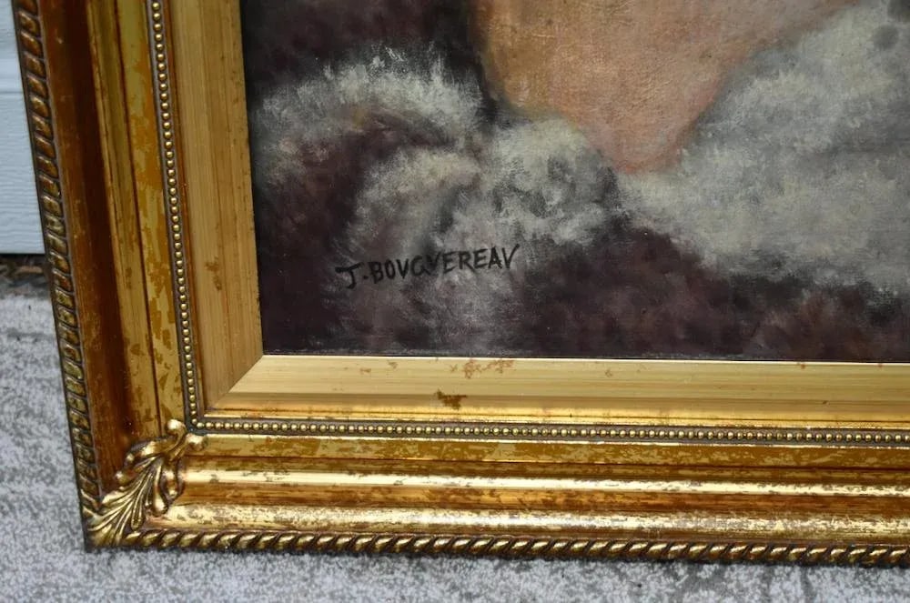 J Bovgvereau Oil Painting Antique Canvas Portrait Fine Art Woman Gilt Frame Sign - 7