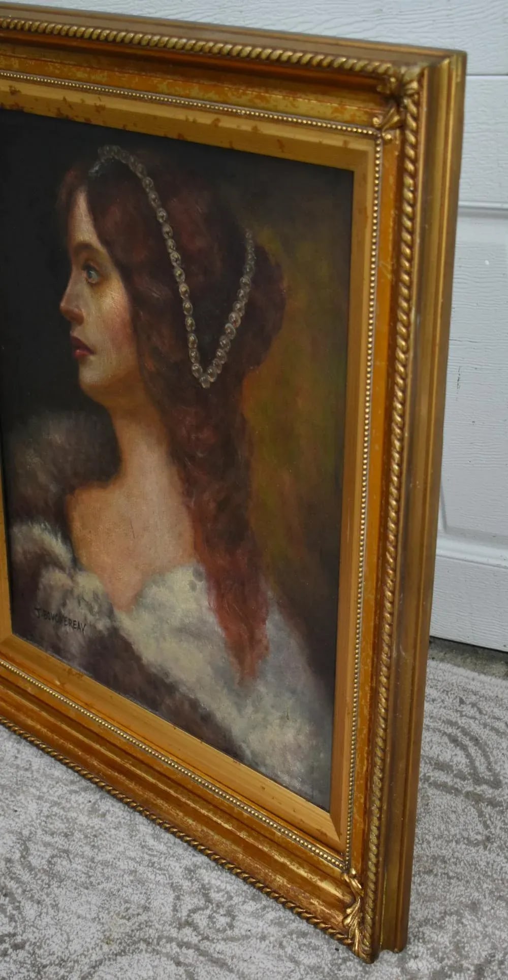 J Bovgvereau Oil Painting Antique Canvas Portrait Fine Art Woman Gilt Frame Sign - 8
