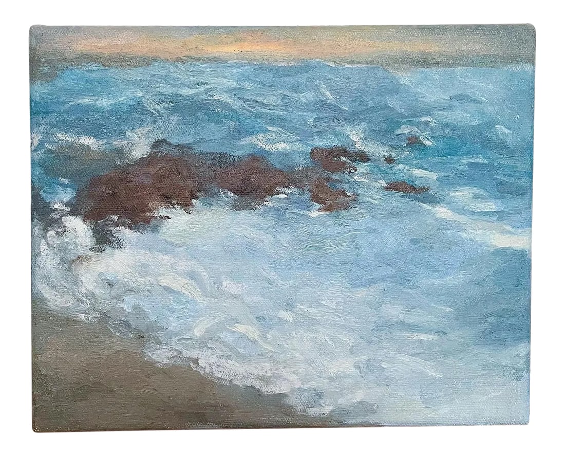 Seascape Oil Painting by Michelle Farro: This is an original oil painting called "whitecaps. " details: *oil on stretched canvas *size: 8"H x 10"W x. 75"D *unframed, wired for hanging *signed on the front, titled on the back Ships within 7 b
