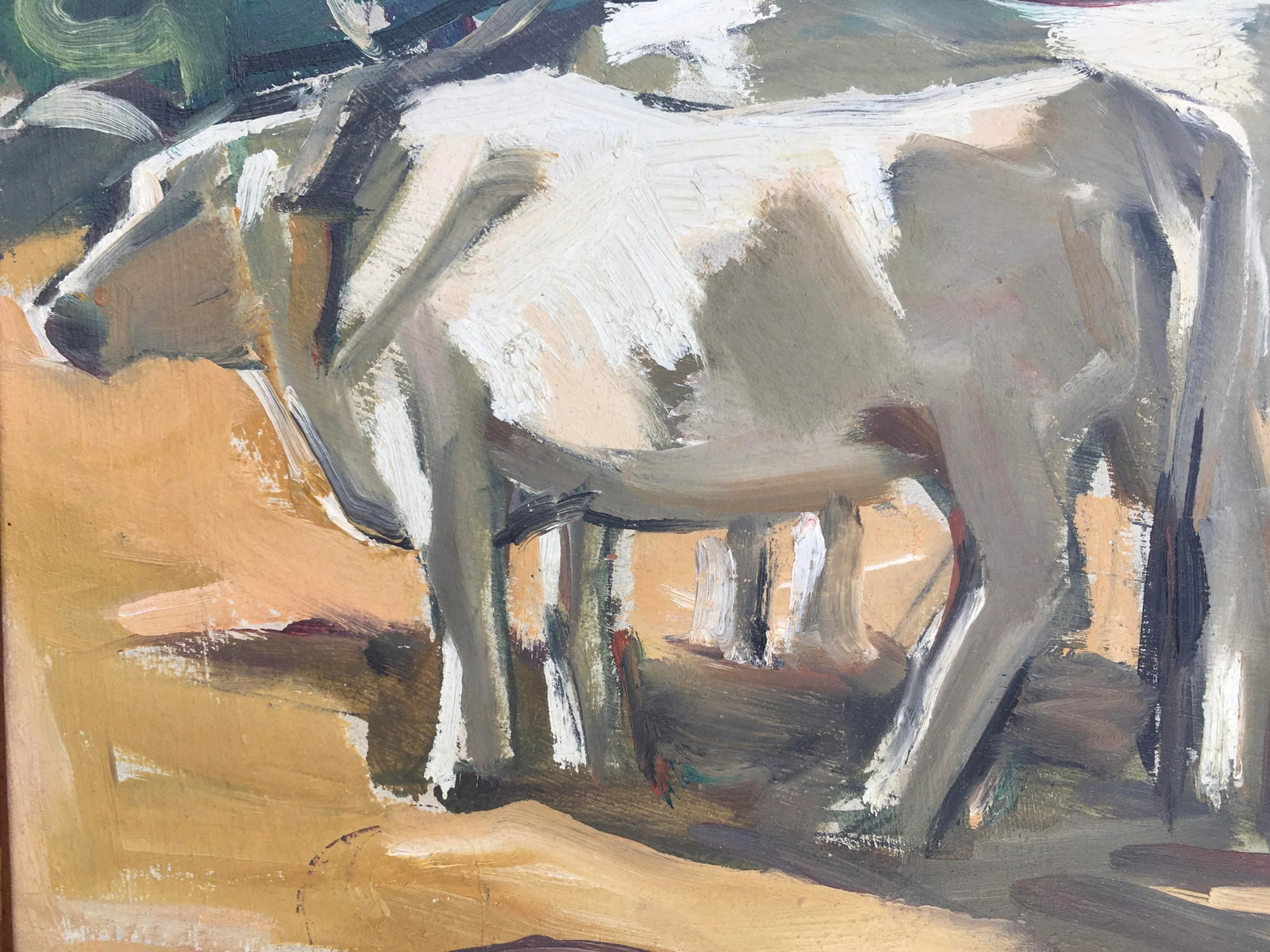 1930's Italian "Oxen in Countryside" Plein Air Oil Painting by Armando Marchergiani, Framed - 5