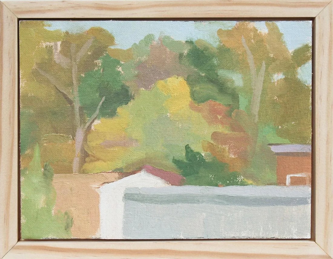 Northeast Fall Framed Oil Painting by Michelle Farro: This is an original painting, studied en plein air during the fall in New Jersey. The oil painting is ready to hang in a handcrafted wood frame. details: "Northeast Fall" *oil on canvas, mounted on wo