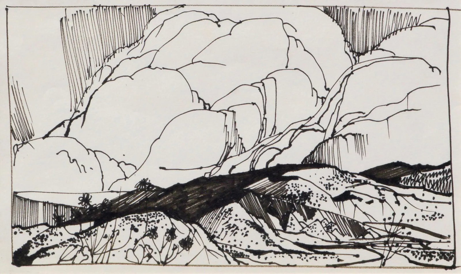 "Big Cloud Landscape" Impressionist Maker Illustration by Laurence Sisson circa 1960s - 2