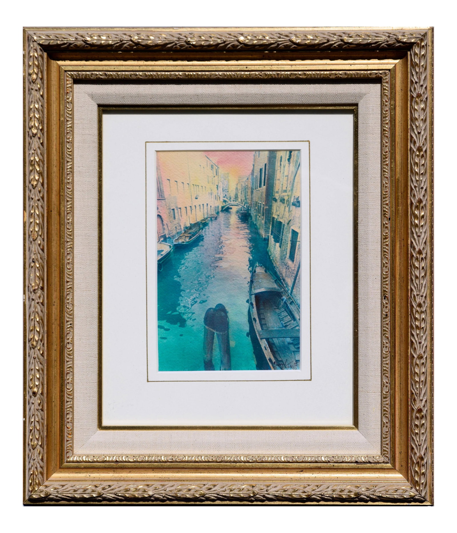 Cheryl Trotter Realism Venice Canal Cyanotype 1980: Soft watercolor accents add to the beauty of this cyanotype and watercolor of the Venice Canal by Cheryl Trotter (American, 20th century). Cheryl Trotter, a Pacific Grove artist and fine art photograp