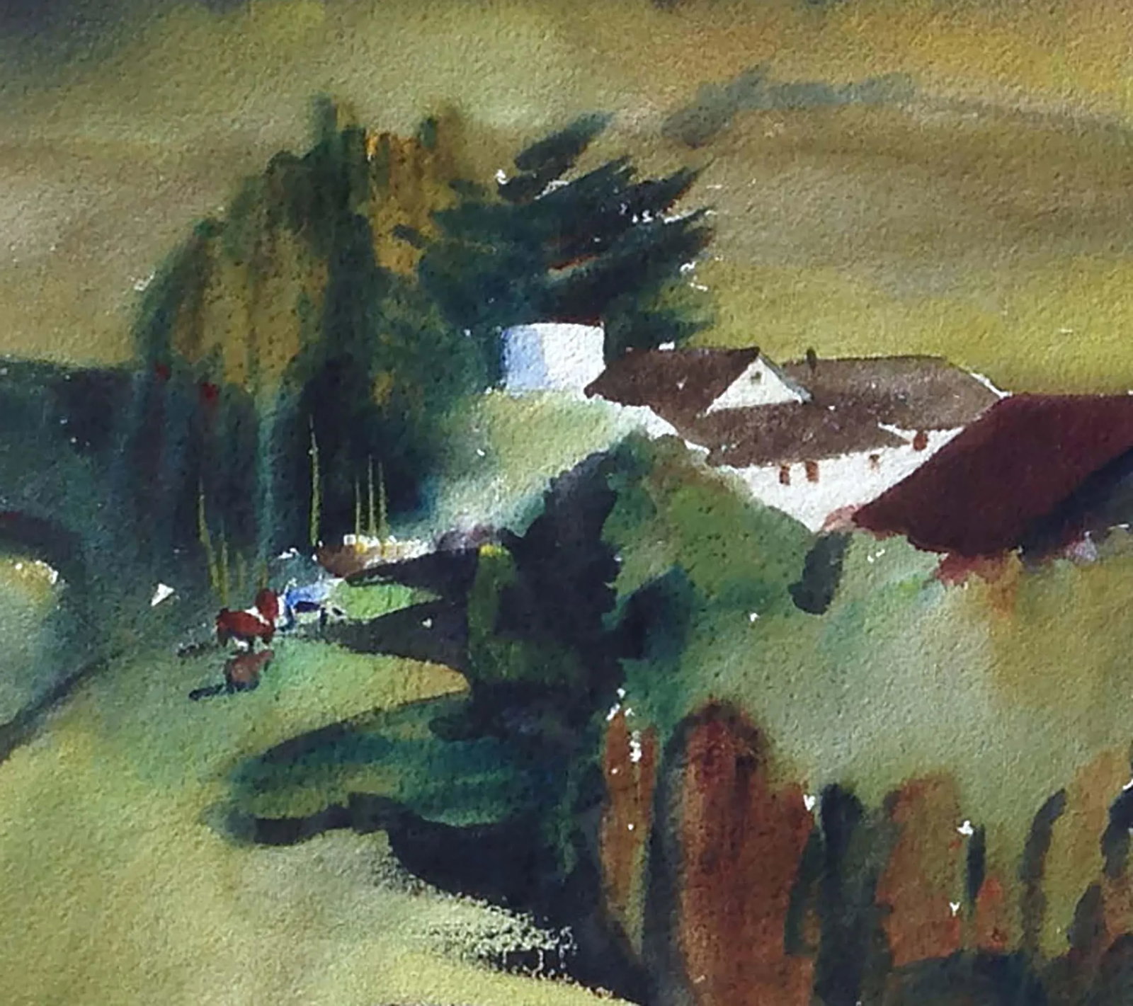 1946 Country House Landscape Watercolor Painting by Rene Weaver, Framed - 4