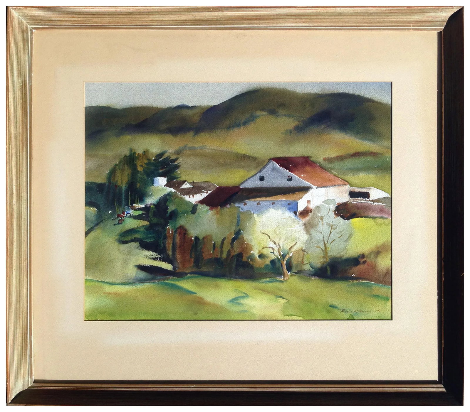 1946 Country House Landscape Watercolor Painting by Rene Weaver, Framed - 6