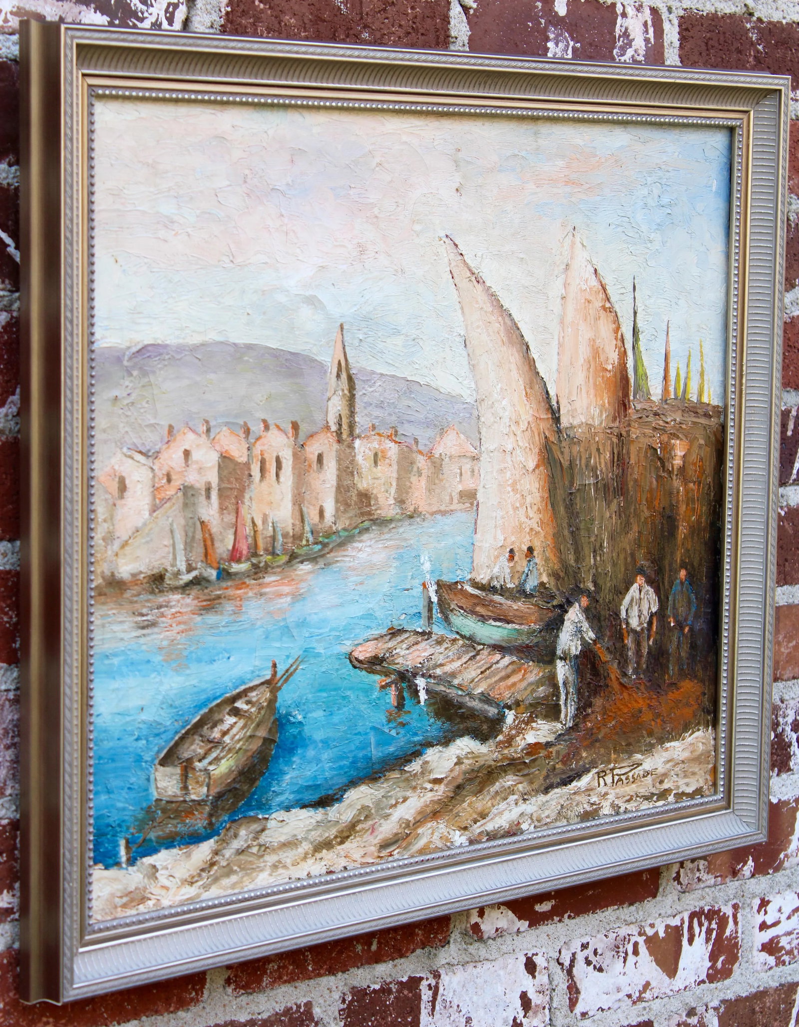 Antique French Signed Original Sailboat Oil Painting - 11