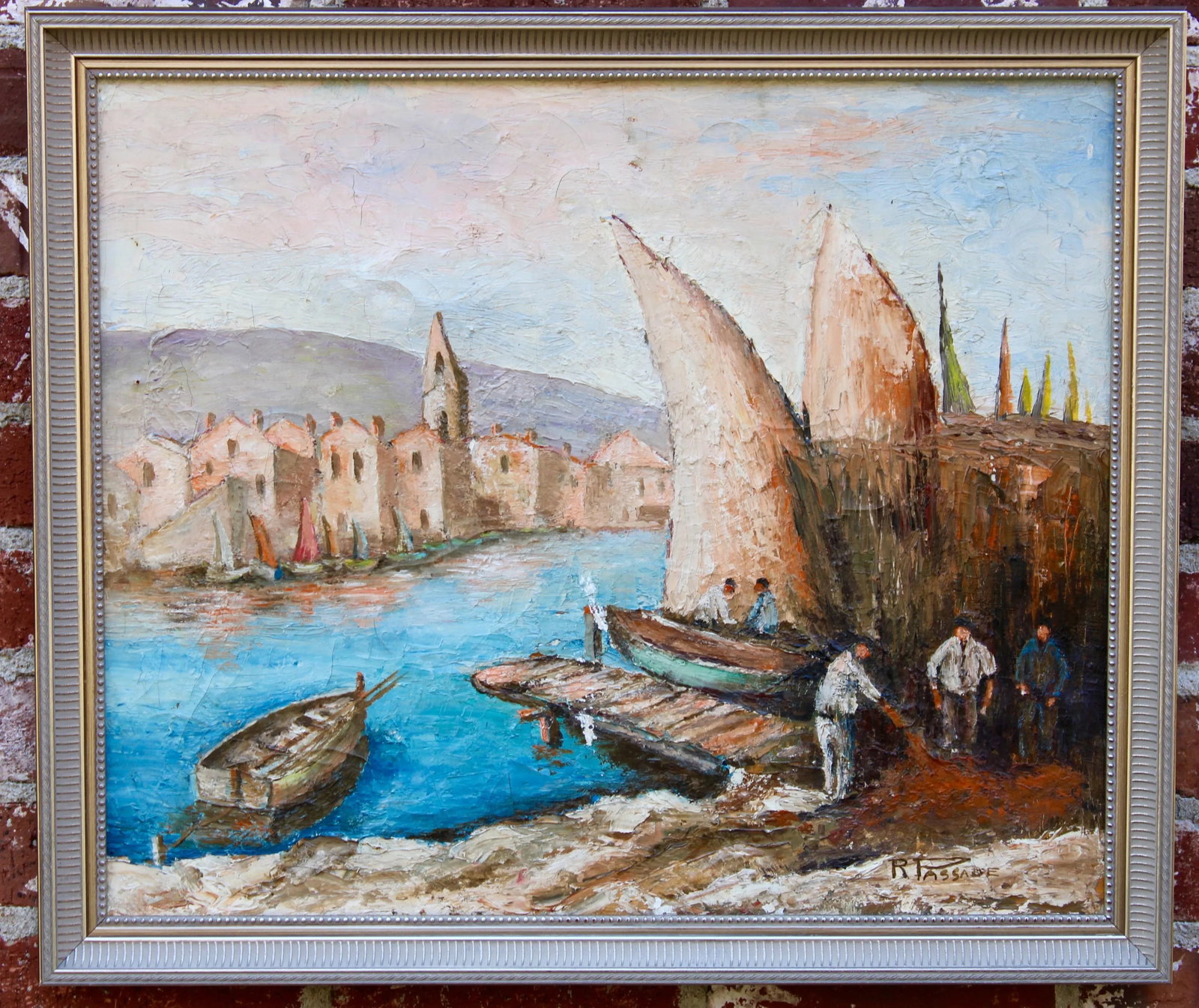 Antique French Signed Original Sailboat Oil Painting - 13