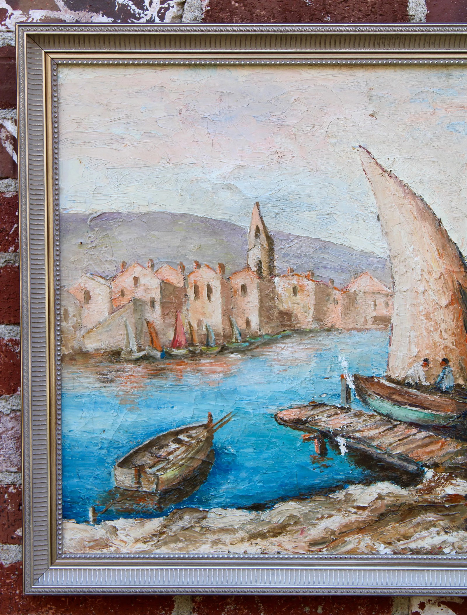 Antique French Signed Original Sailboat Oil Painting - 3