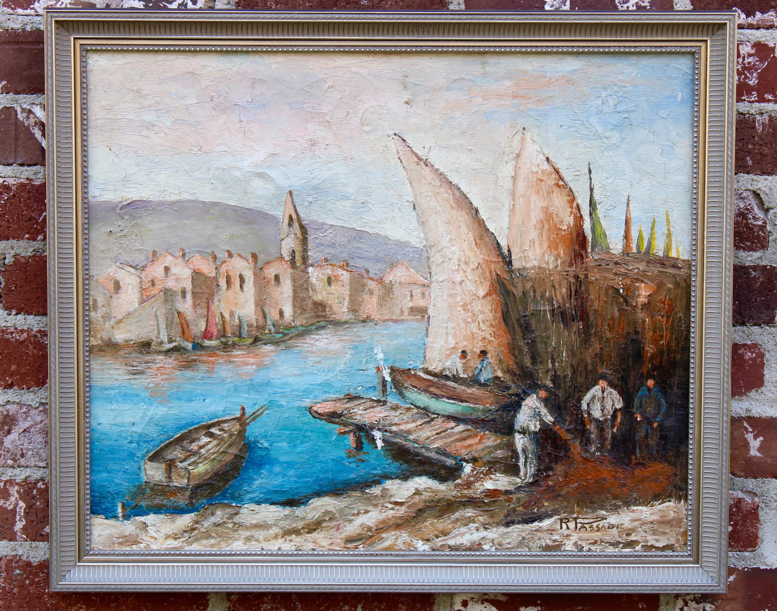 Antique French Signed Original Sailboat Oil Painting - 5