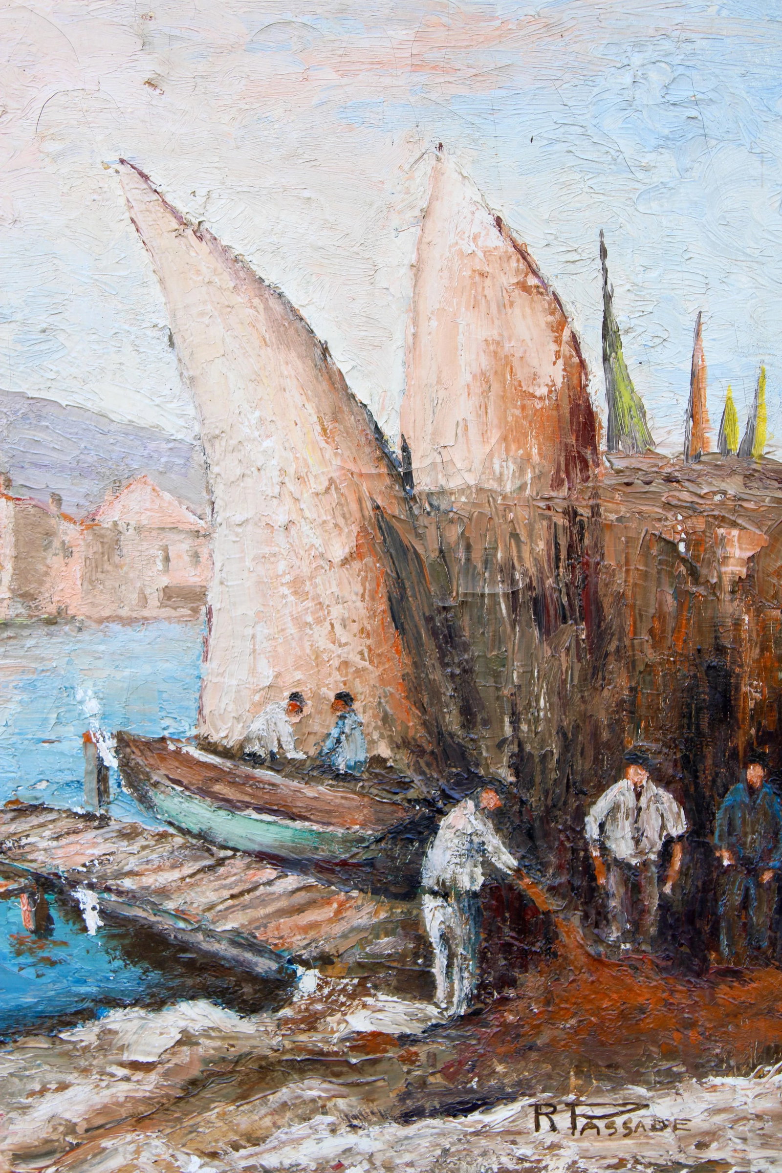 Antique French Signed Original Sailboat Oil Painting - 6