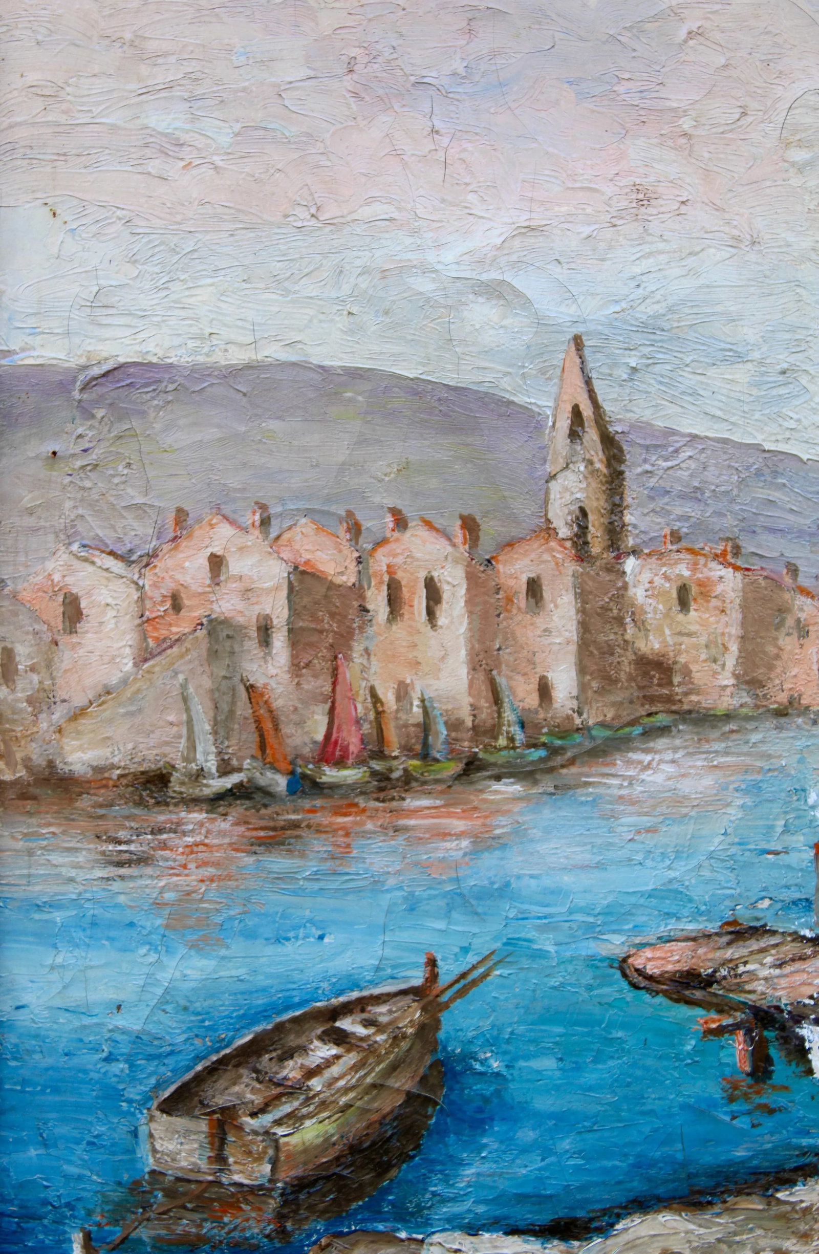 Antique French Signed Original Sailboat Oil Painting - 7