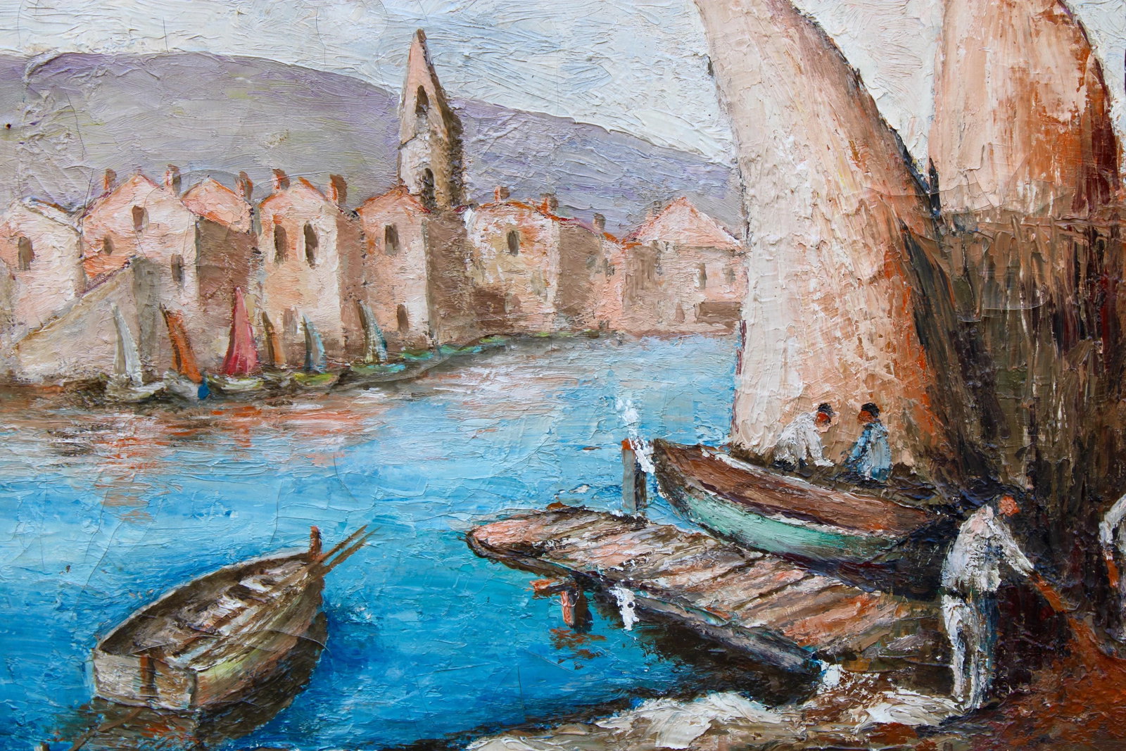 Antique French Signed Original Sailboat Oil Painting - 9