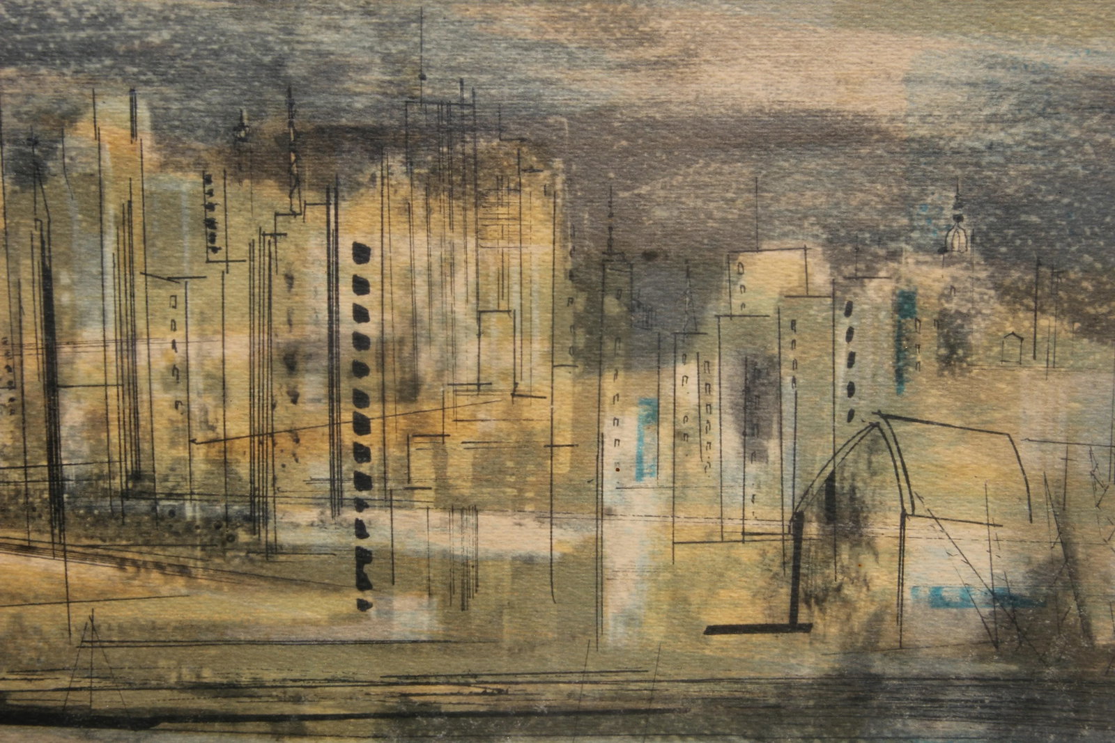 1950s "Manhattan Nocturne" Cubist New York City Landscape Lithograph - 2