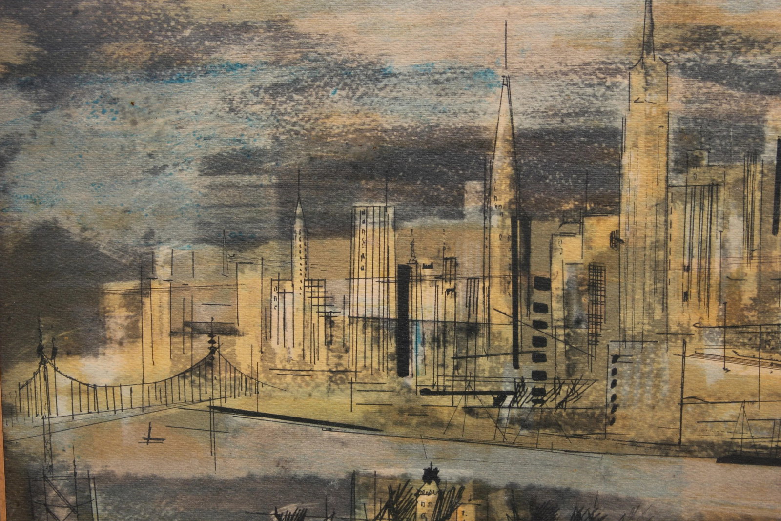 1950s "Manhattan Nocturne" Cubist New York City Landscape Lithograph - 3