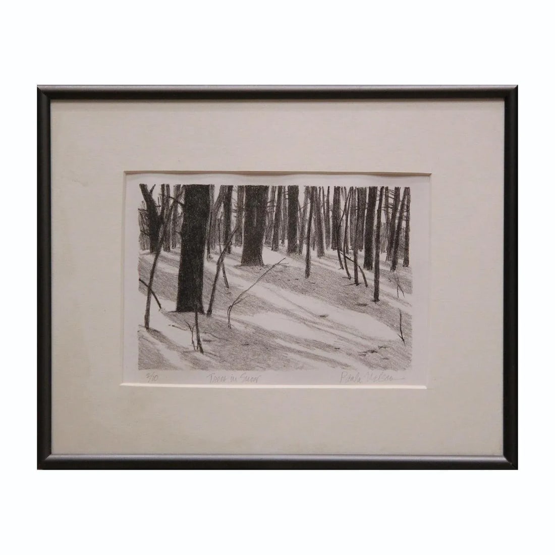 Mid 20th Century "Trees in Snow" Black and White Winter Landscape Lithograph 2/10 - 6