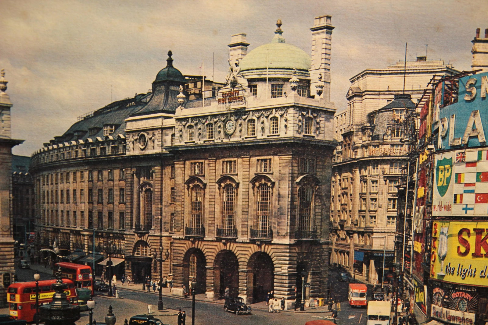 Mid Century Colored Piccadilly Circus Plaza Street Scene Photograph London, England - 2