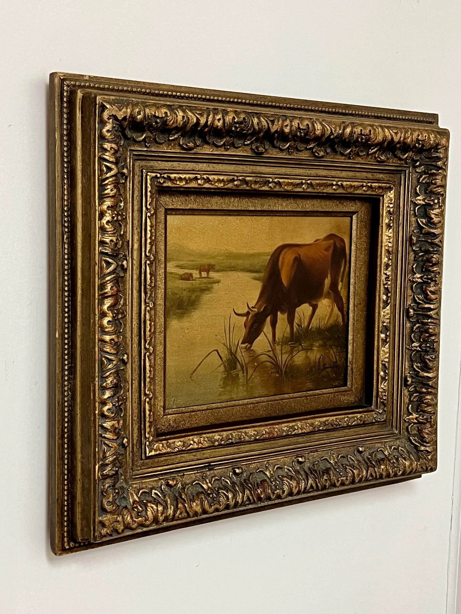 Vintage Pastoral Landscape Cows Painting, Framed - 2