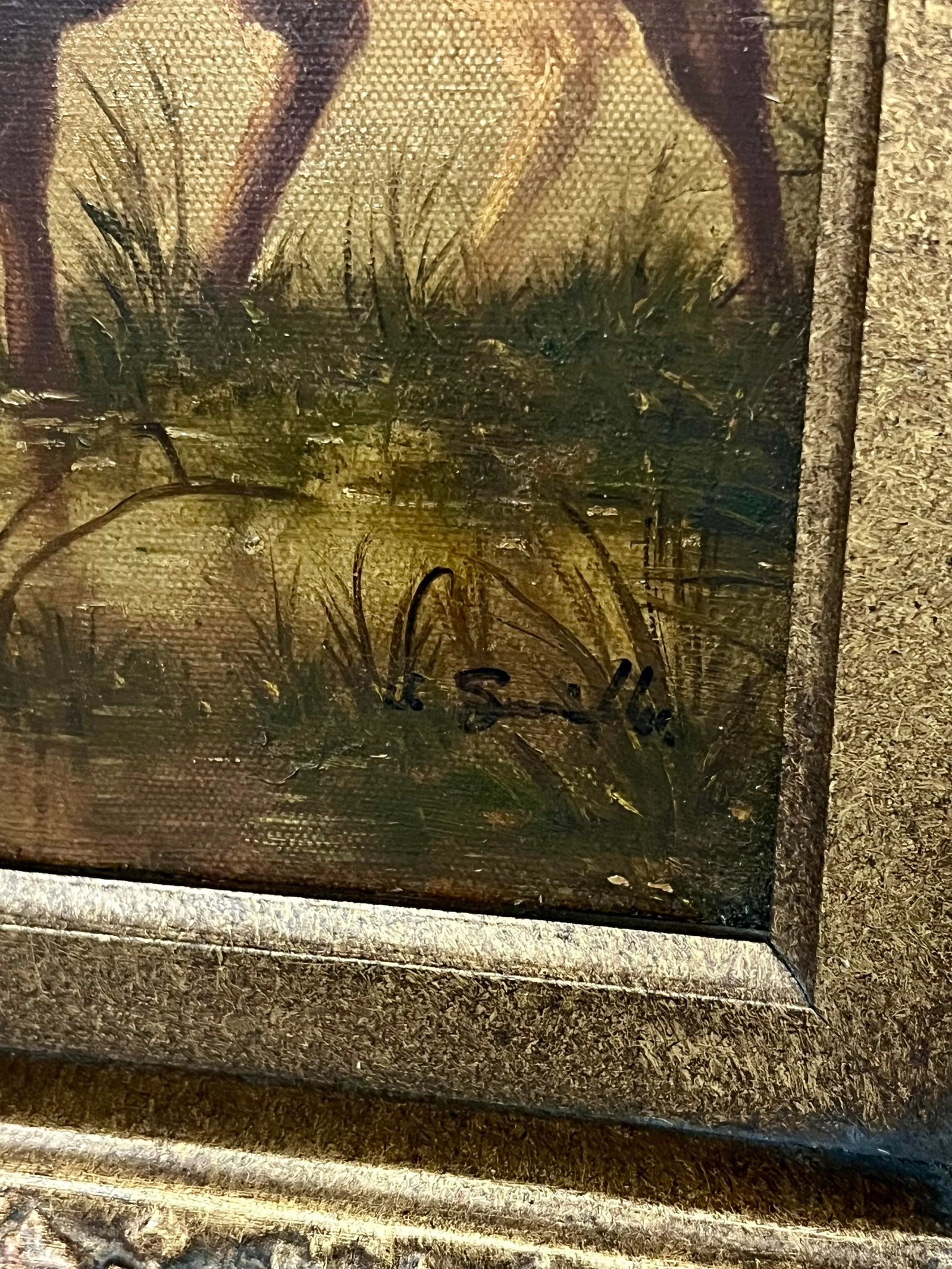 Vintage Pastoral Landscape Cows Painting, Framed - 3