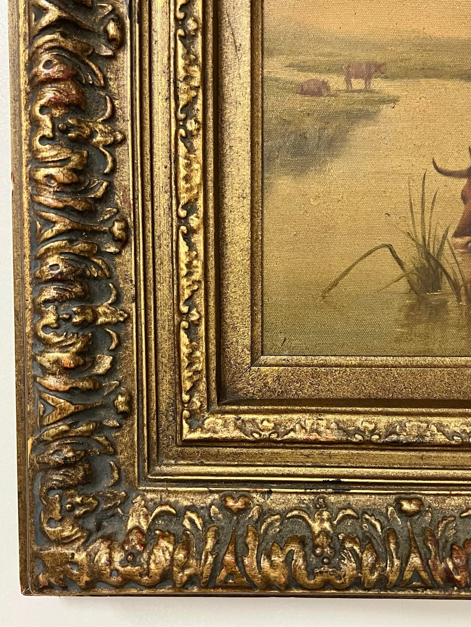 Vintage Pastoral Landscape Cows Painting, Framed - 5
