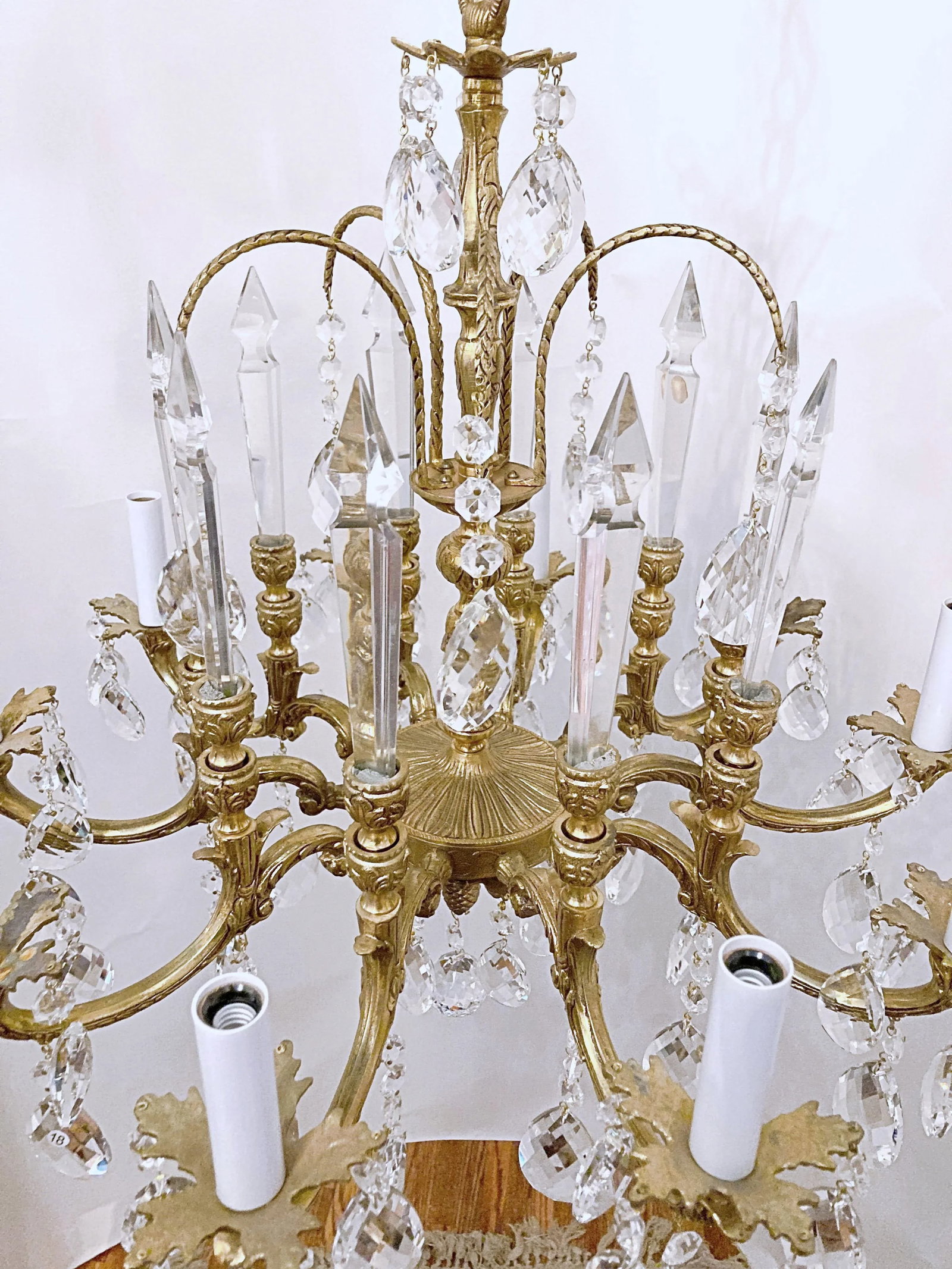 Vintage Early 20th Century Spanish Brass Chandelier With Glass Spears - 4