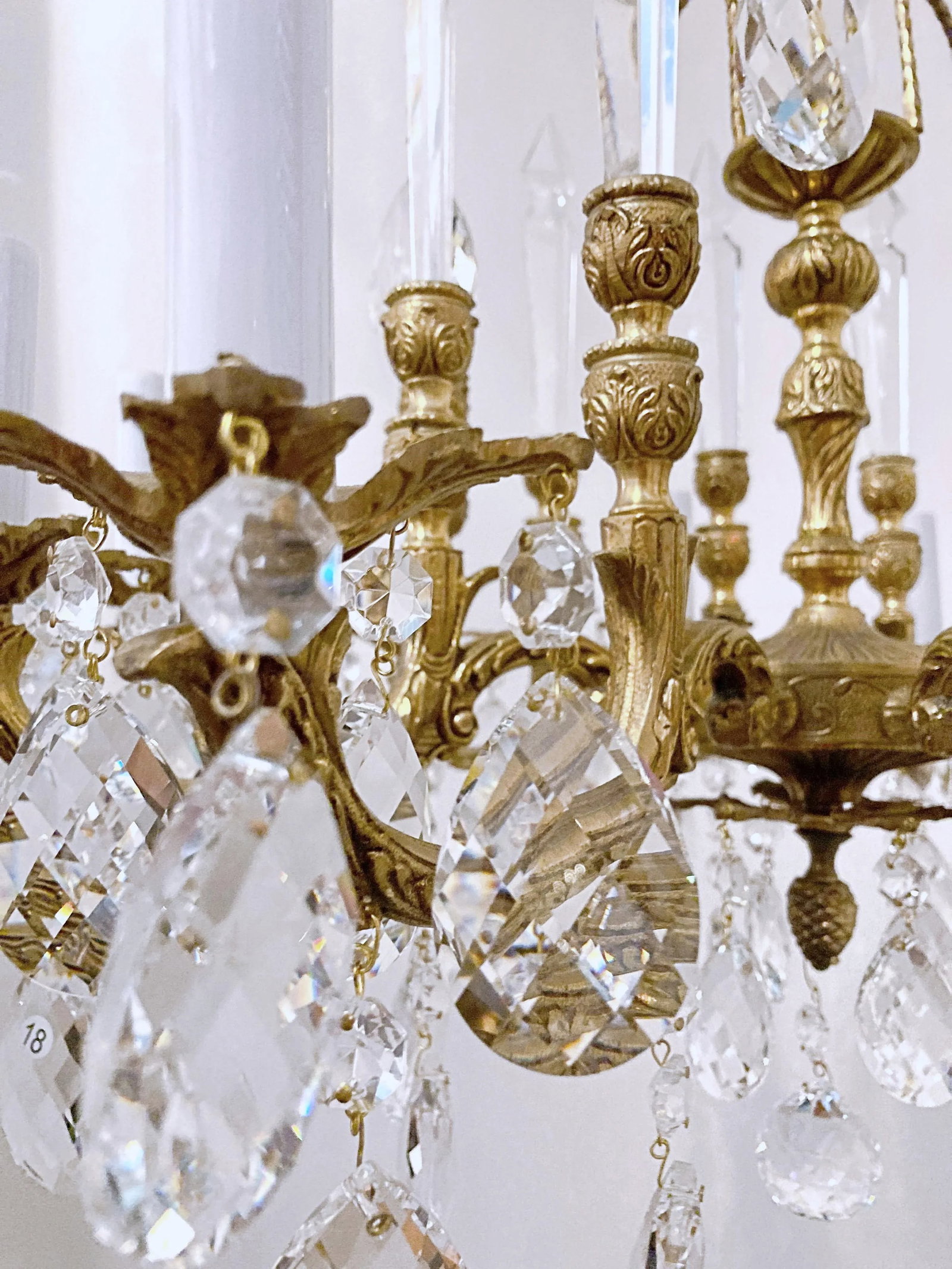 Vintage Early 20th Century Spanish Brass Chandelier With Glass Spears - 5