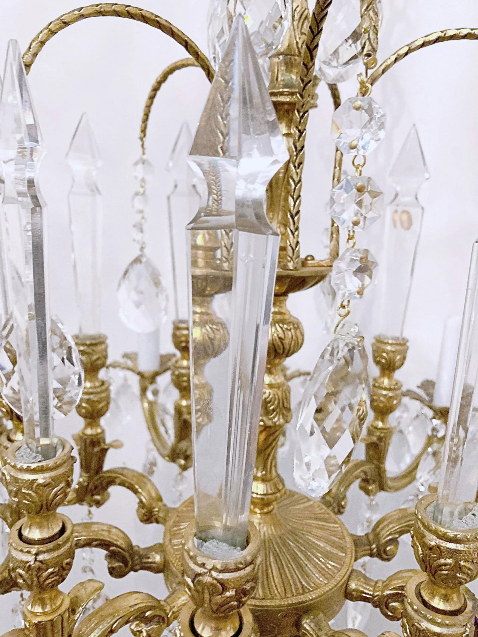Vintage Early 20th Century Spanish Brass Chandelier With Glass Spears - 6
