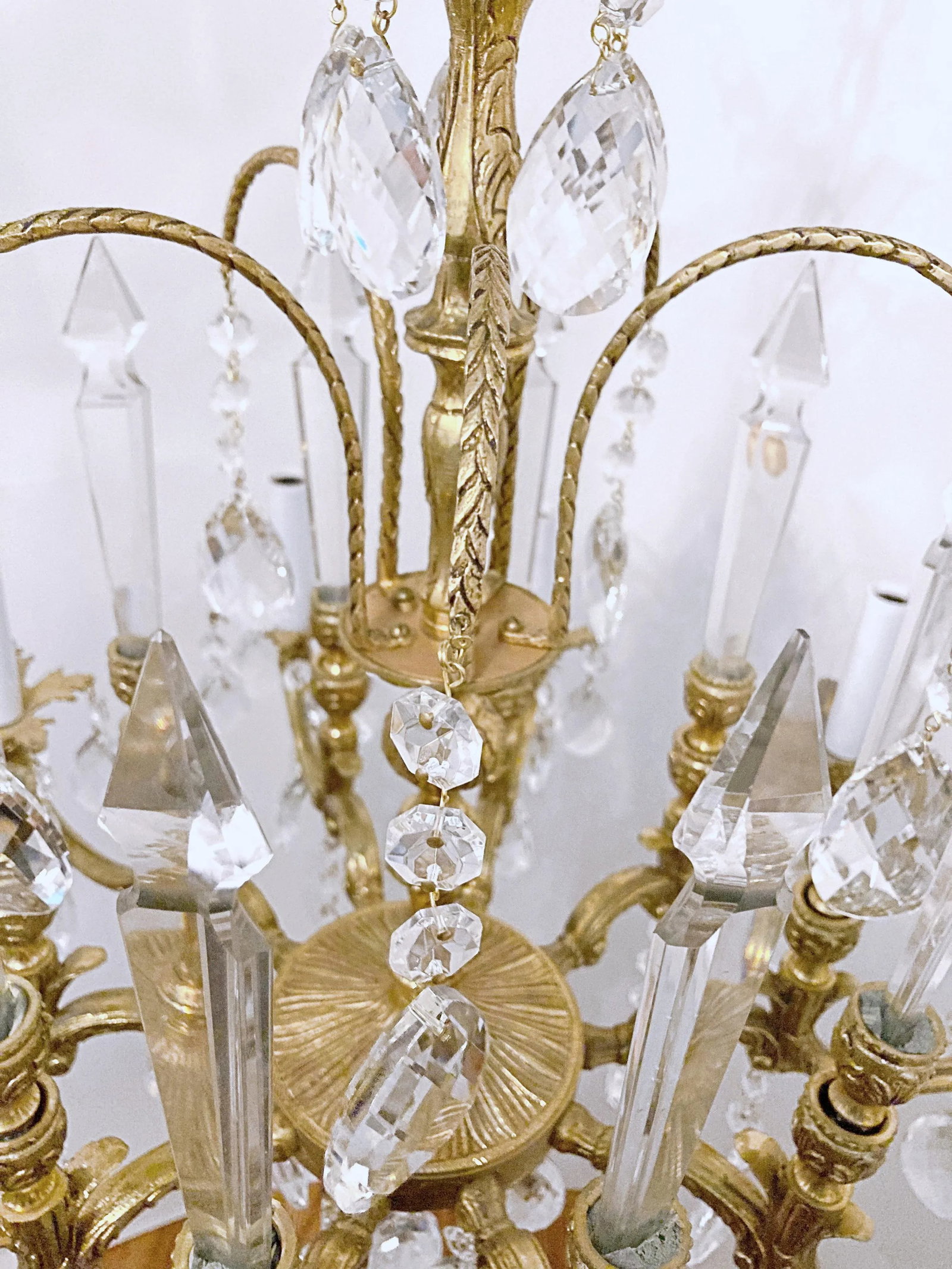 Vintage Early 20th Century Spanish Brass Chandelier With Glass Spears - 7