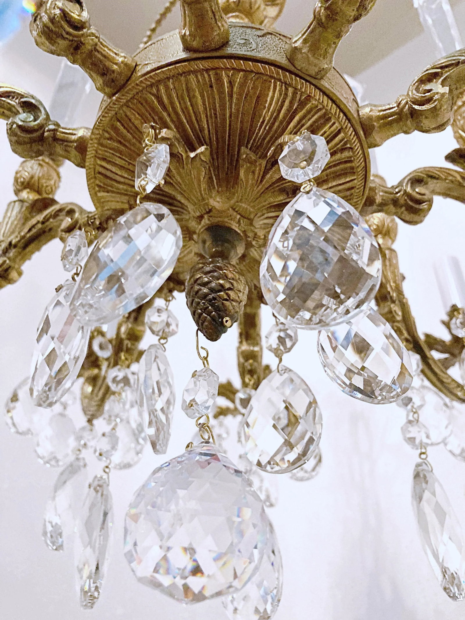 Vintage Early 20th Century Spanish Brass Chandelier With Glass Spears - 8