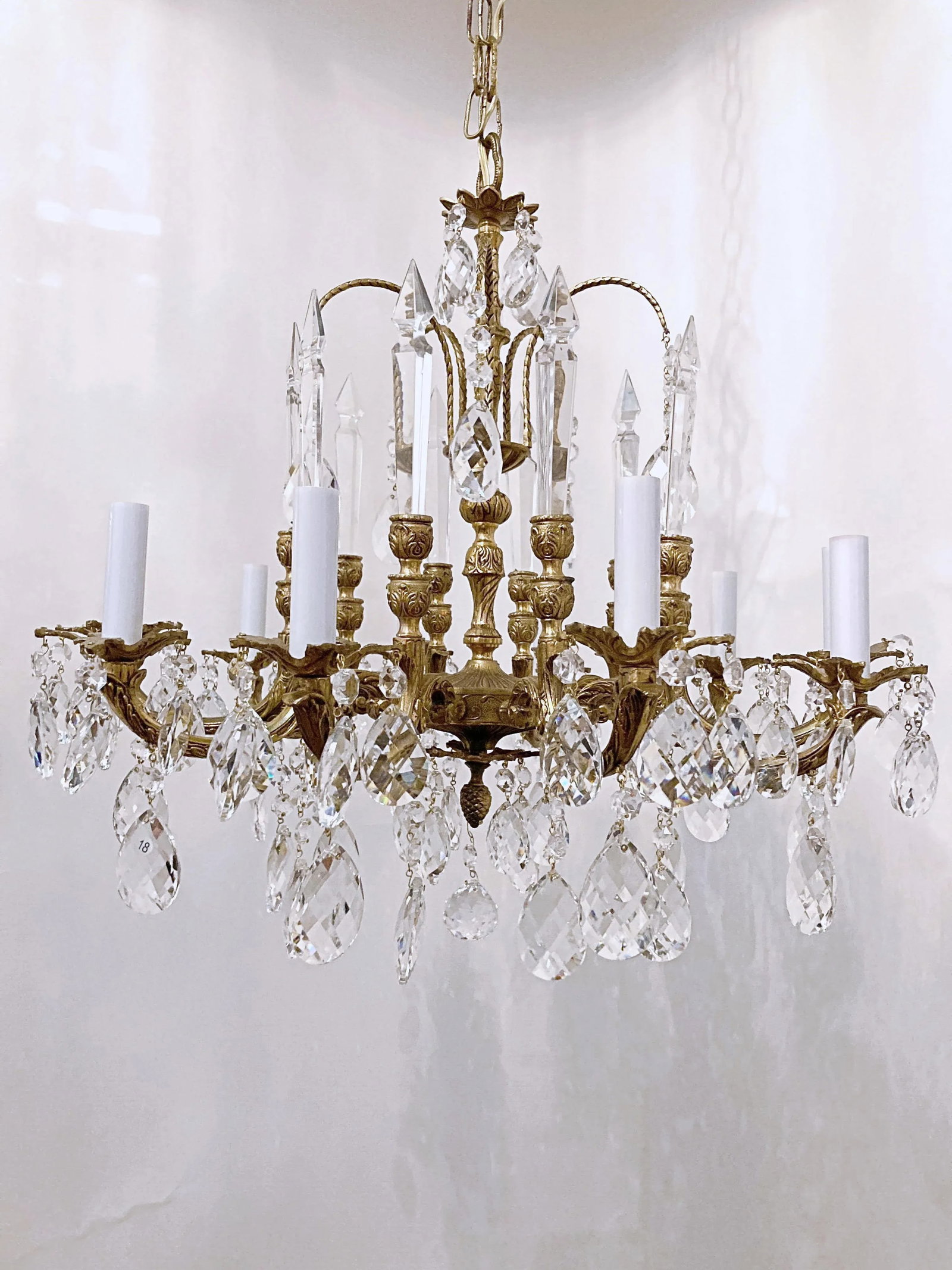 Vintage Early 20th Century Spanish Brass Chandelier With Glass Spears - 9