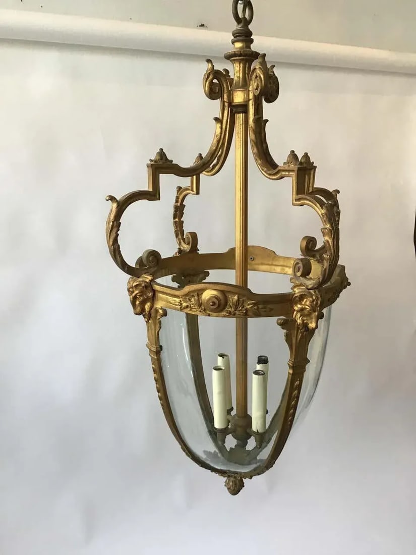 1920s French Gilt Bronze Rams Head Lantern - 12