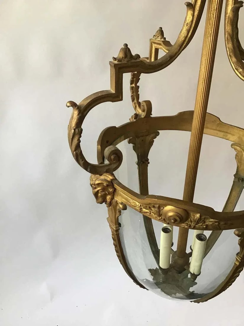 1920s French Gilt Bronze Rams Head Lantern - 2