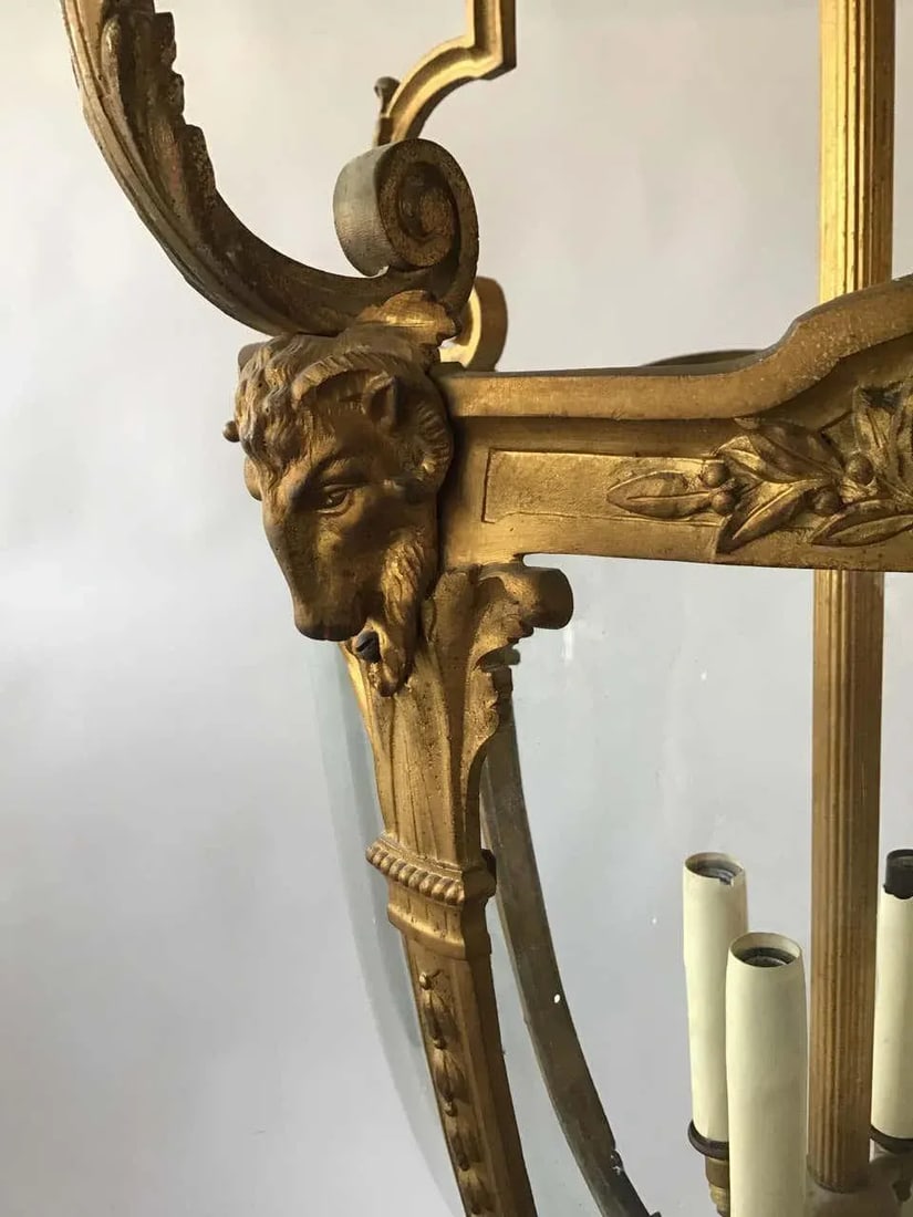 1920s French Gilt Bronze Rams Head Lantern - 3