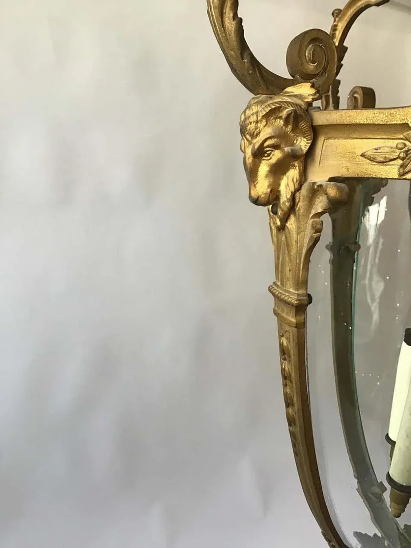 1920s French Gilt Bronze Rams Head Lantern - 4